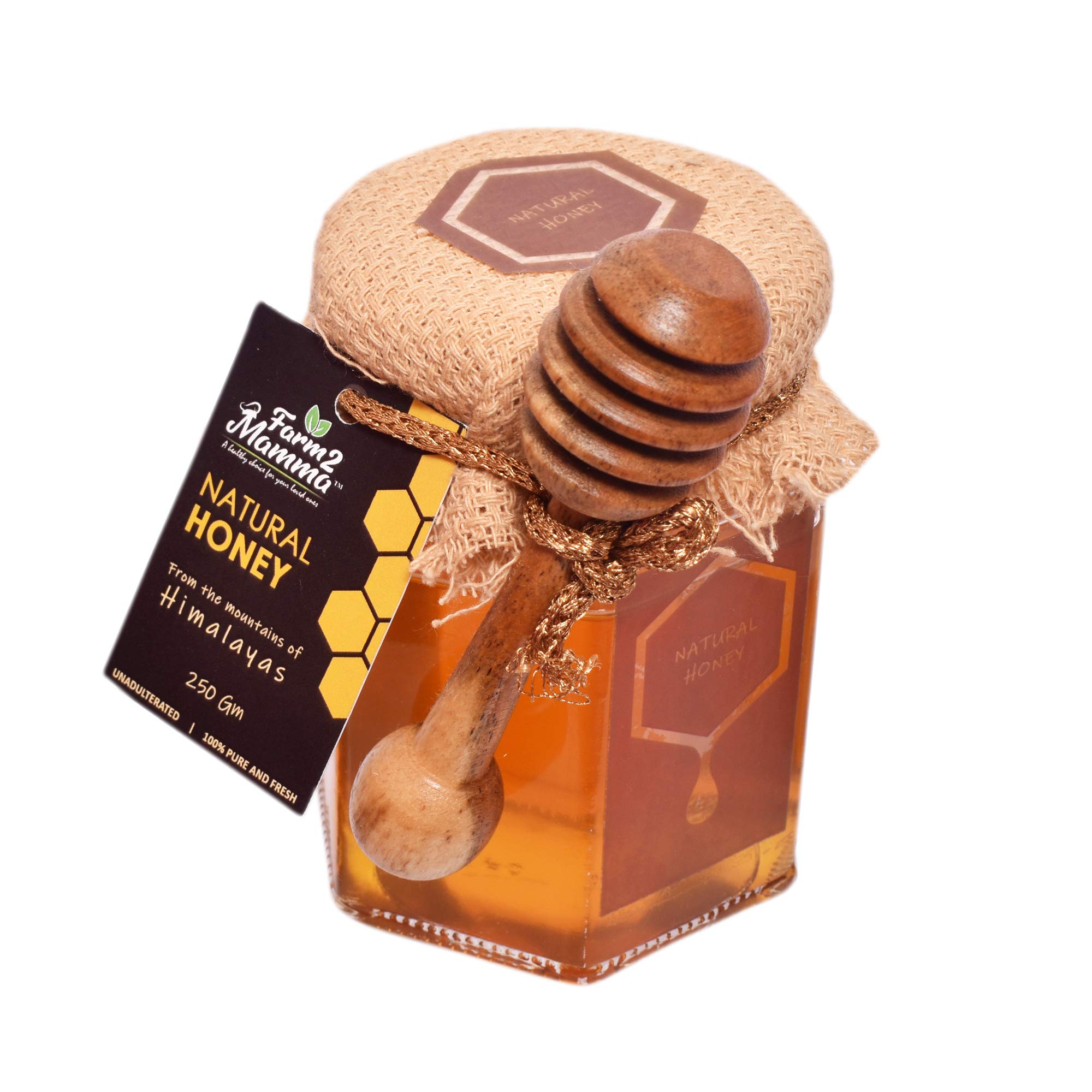 Farm2Mamma Organic Natural Multiflora Honey, 100% Pure, Raw and Unprocessed Honey from Himalayas - 250 Gm, NMR Tested, Glass Jar with Honey Dipper