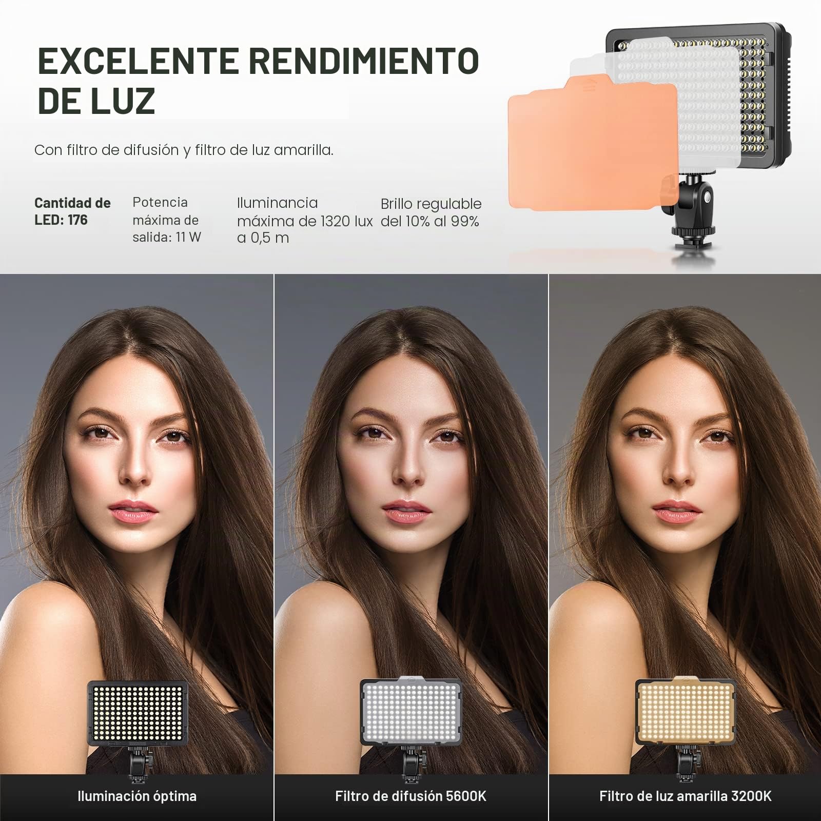 Neewer 176 LED Luz de Video Iluminación Kit: 176 Panel LED Regulable, con Batería de Li-Ion 2200mAh, Cargador de Batería USB y Estuche para Fotografía de Producto y Retrato