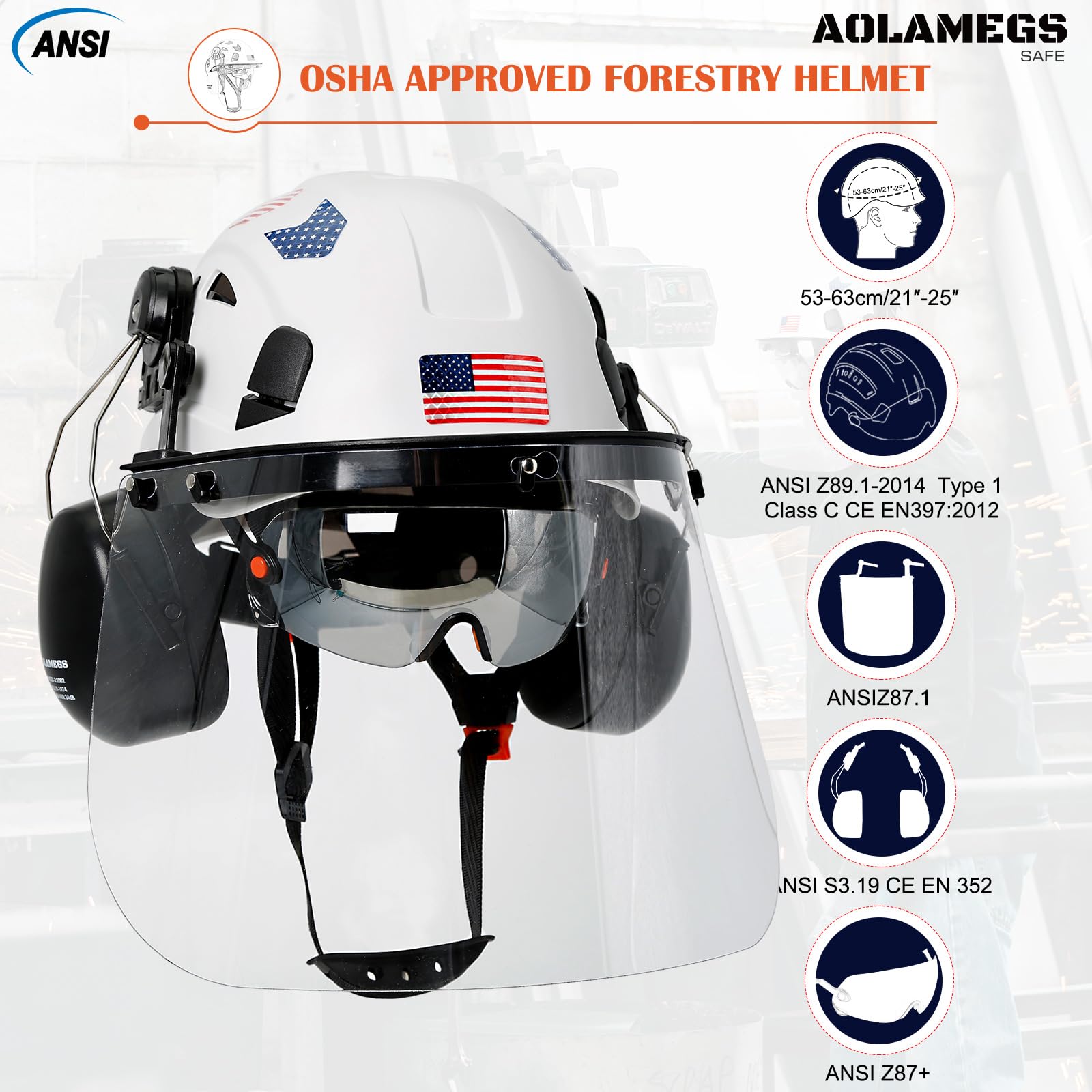 Aolamegs Safe Chainsaw Helmet with PC Full Face Shield and