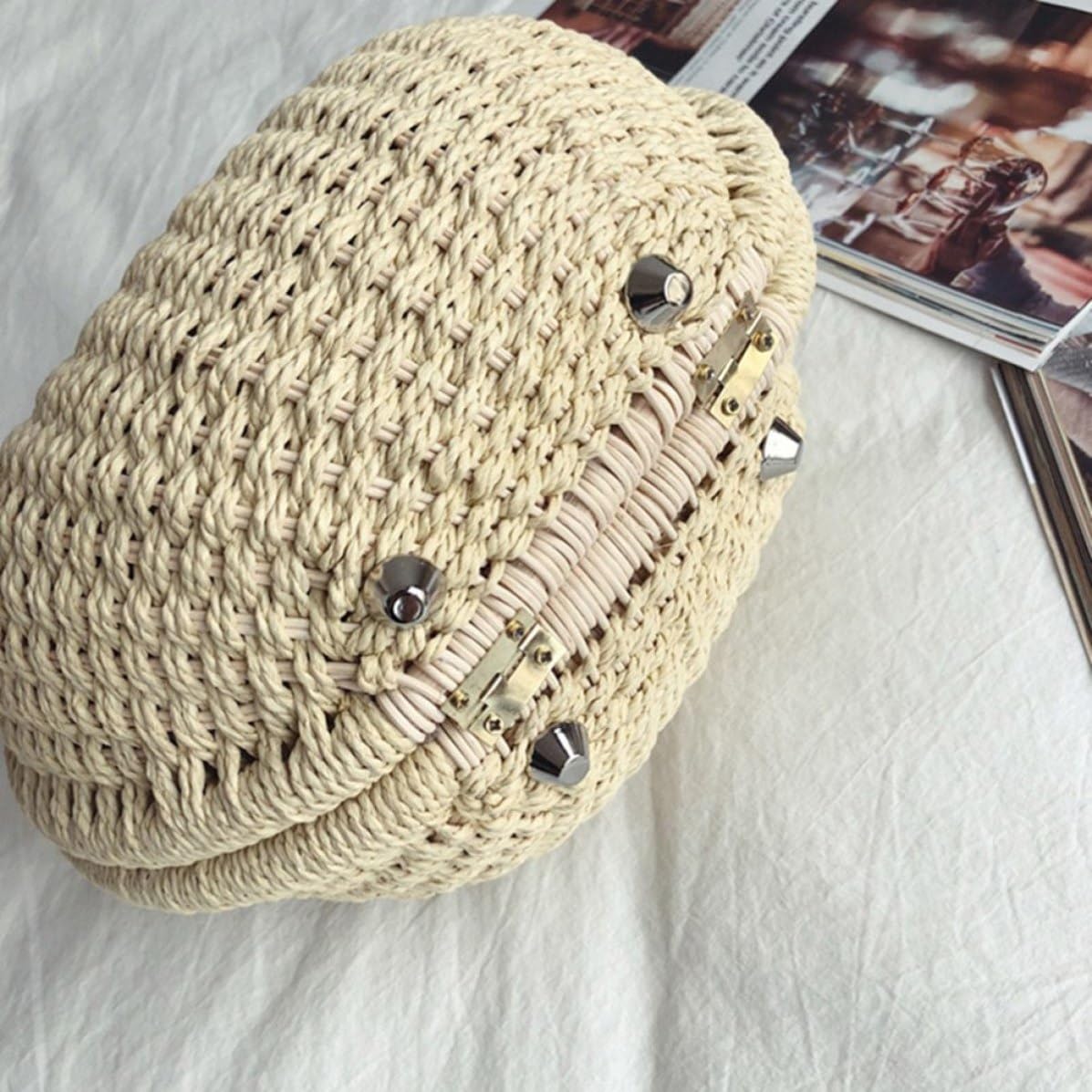 Bolso de Paja para Mujer Diseño Bolso Mano de Ratán y Papel para Playa y Uso Diario Accesorio Casual Veraniego Bohemio Color Beige