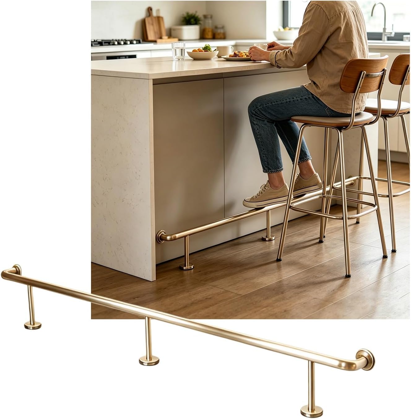 LXXW Bar Foot Rail Bar Foot Rail Kit, 3.28~16.4ft Rails Stainless Steel Feet for Restaurant Library Reception Desk(Champagne Gold,3.5M/11.48FT)
