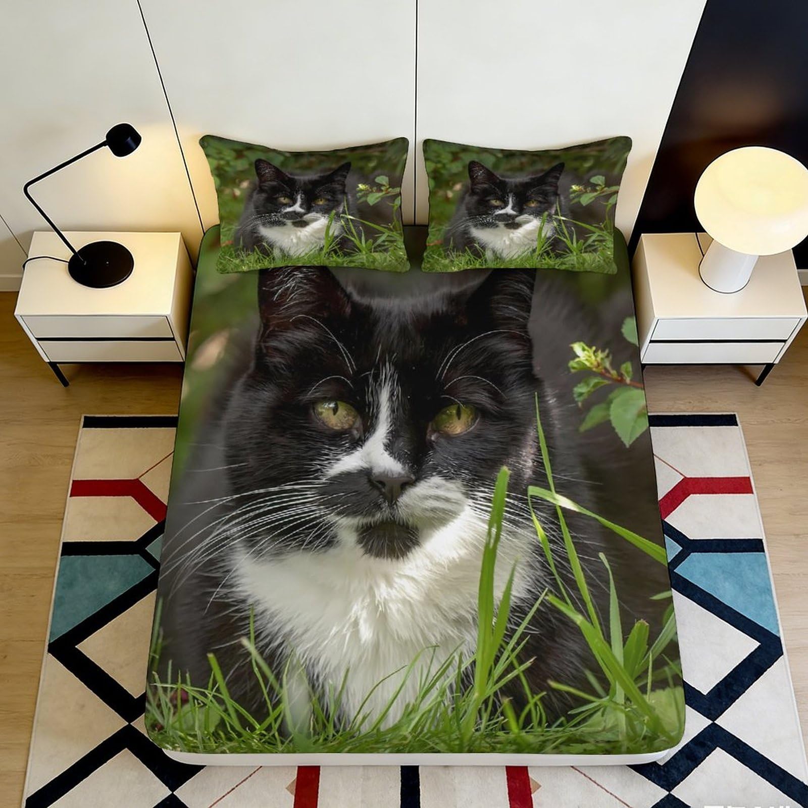 3D Printed Arctic Animal Aurora Fitted Sheet Microfiber Deep Pocket Non-Slip Bedroom Bedding Polar Mattress Fitted Cover Washable 140x200x25cm