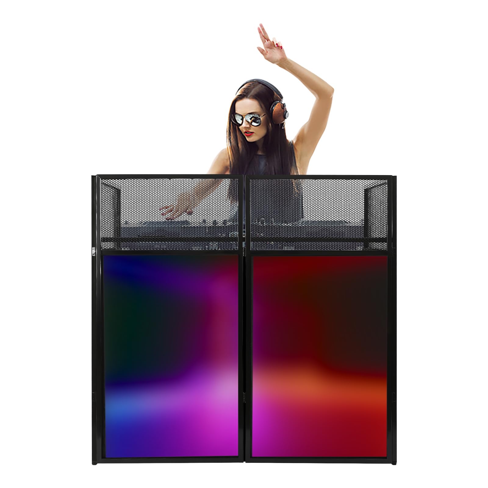 Lidhujnk DJ Display Stand, DJ Event Booth Facade, Portable DJ Facade Booth Table, DJ Controller Stand, Foldable Metal Frame DJ Booth Panel for Show, Party, Gathering