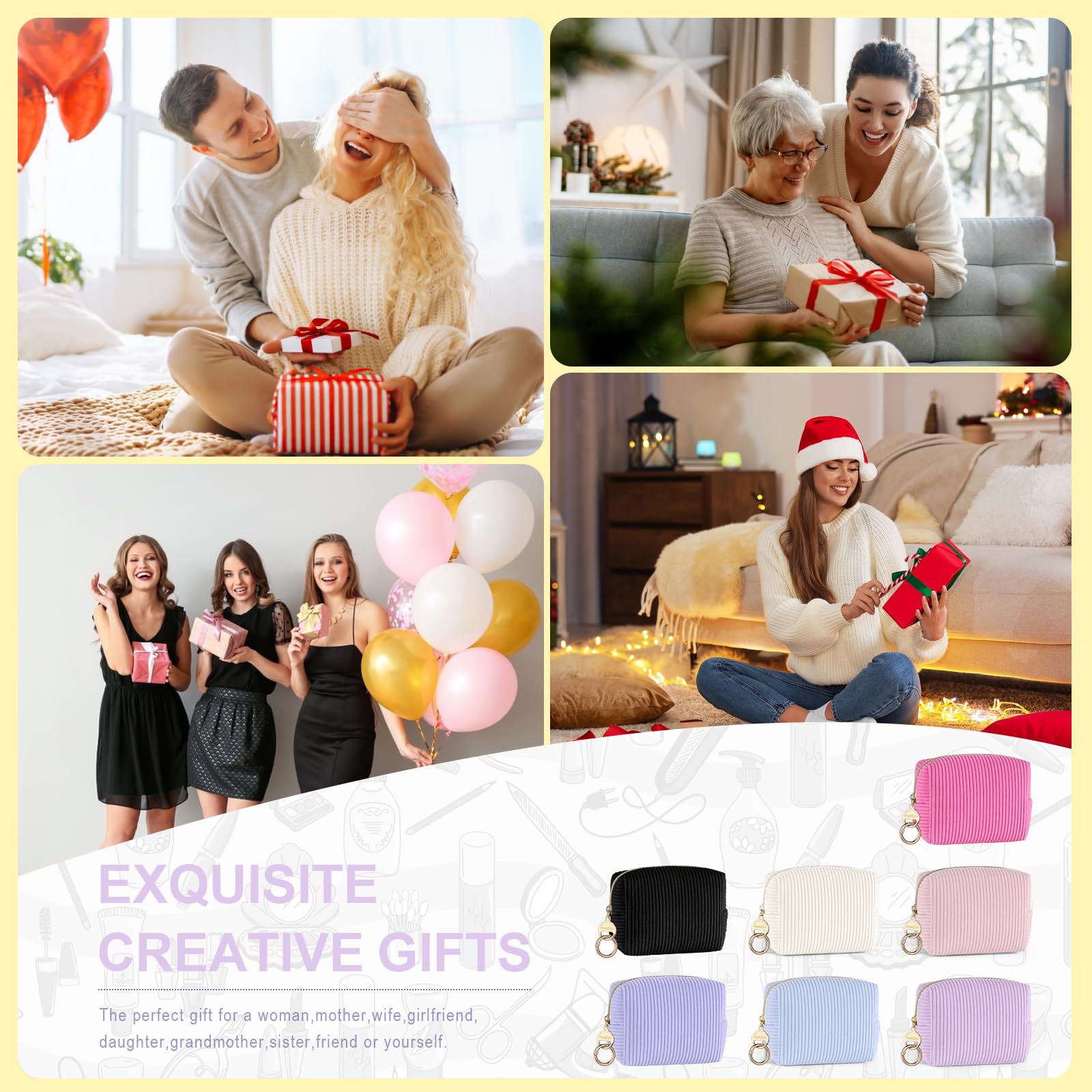 Mini Pochette Donna Trucchi Piccola Trousse da Borsetta Ragazza Beauty Case da Viaggio per Rossetti Organizer Borse da Cosmetic Portatile Portamonete in Velluto a Coste per Amica Compleanno(Viola-A)