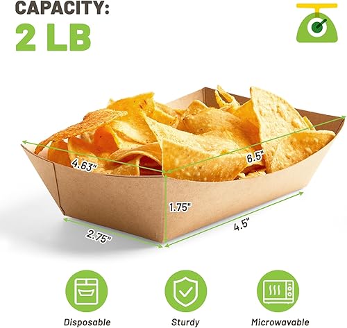 Miniatura 10 de ZORRITA Paquete de 1 libra de bandejas de papel para alimentos, paquete de 100 botes desechables para alimentos, soportes de comida de papel kraft