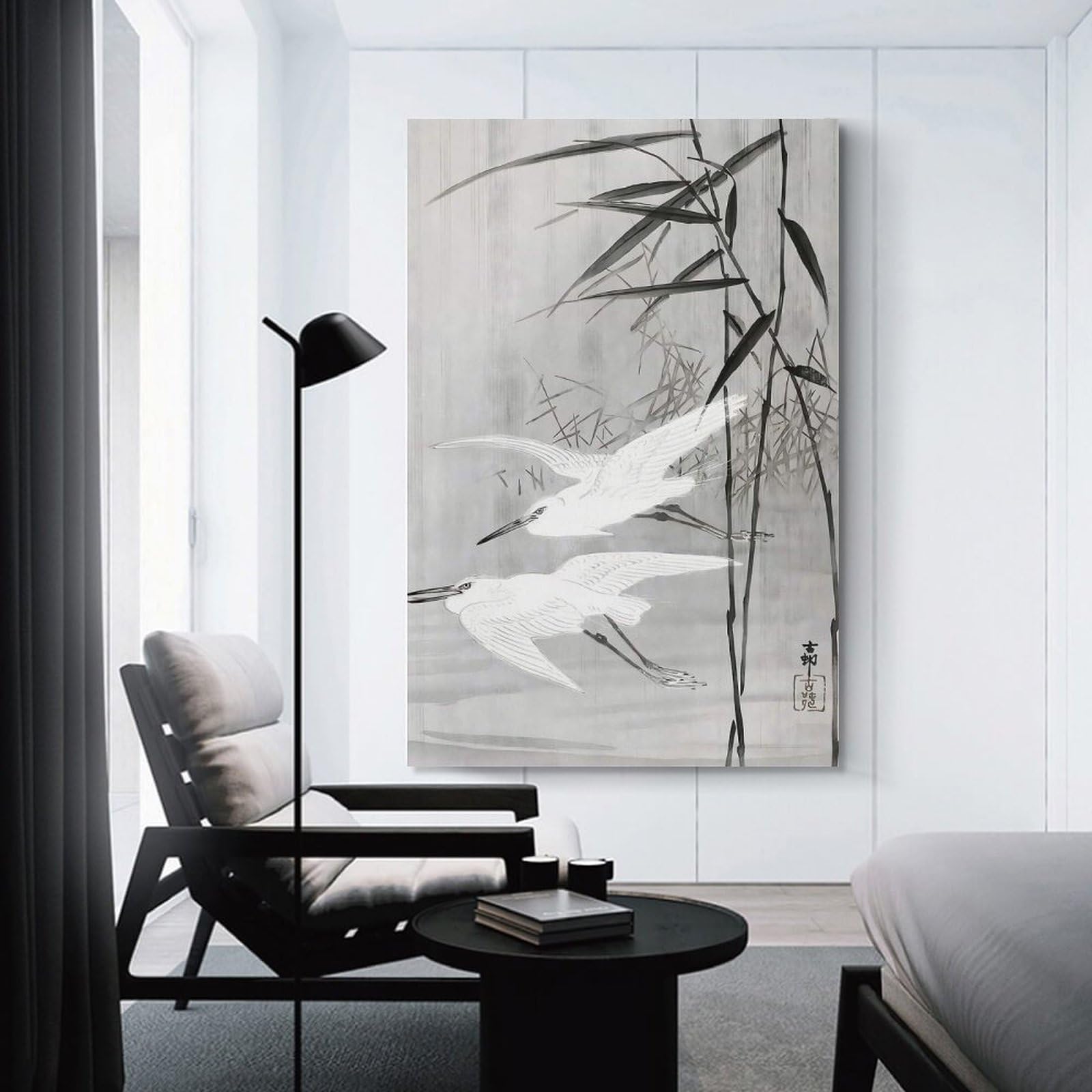 Junmoney Unframe-Style-20 Canvas Wall Decor Ukiyo E Two Egrets, 24X36inch(60X90cm), For Flats, Guest Rooms Or Compact Rooms, Wall Decor With Flexible Room Appeal
