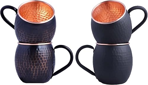 STAGLIFE Taza de cobre Moscow Mule de 16 onzas para hombre, color negro antiguo y negro mate (juego de 2 + 2)