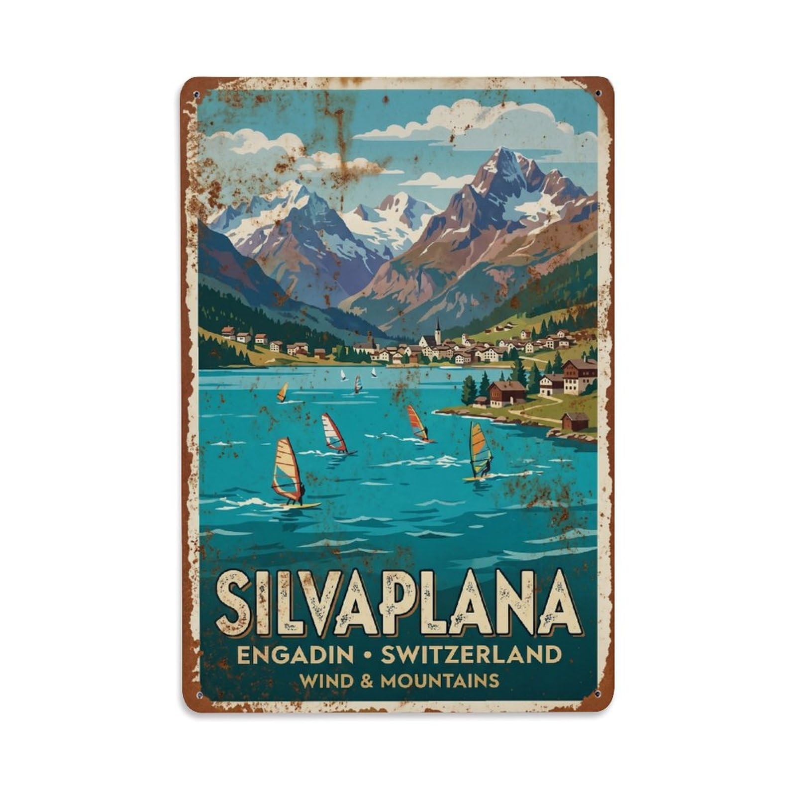 Vintage Travel Silvaplana Switzerland Metal Tin Sign