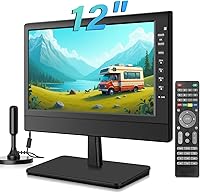Jexiop 12 Inch Portable TV, 1080p HD Flat Screen with Digital Tuner, HDMI USB AV Inputs, Car Charger for Kitchen RV Campers