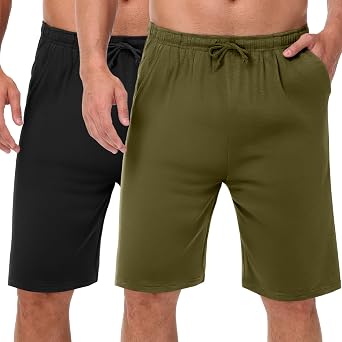 2 Pack Mens Pajama Shorts Soft Modal Boxer Shorts Comfy Breathable Elastic Sleep Bottoms Pants with Pockets