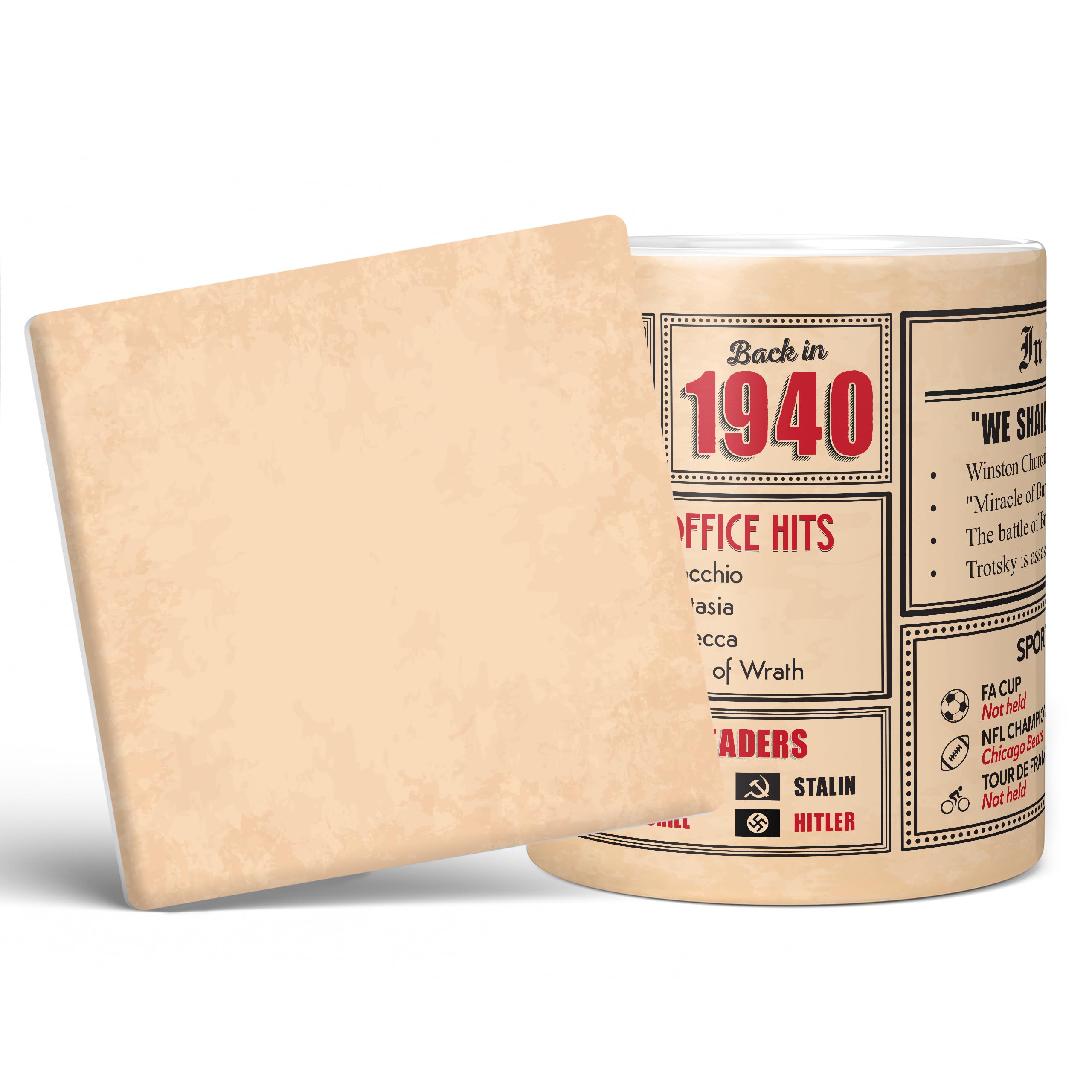 Mug Monster - 86th Birthday Gift - Back in 1940 in This Year Mug, Present for Men and Women, Birthday Gifts for Women, Birthday Gifts for Men, 86th Anniversary Present, 20oz White Mug & Coaster