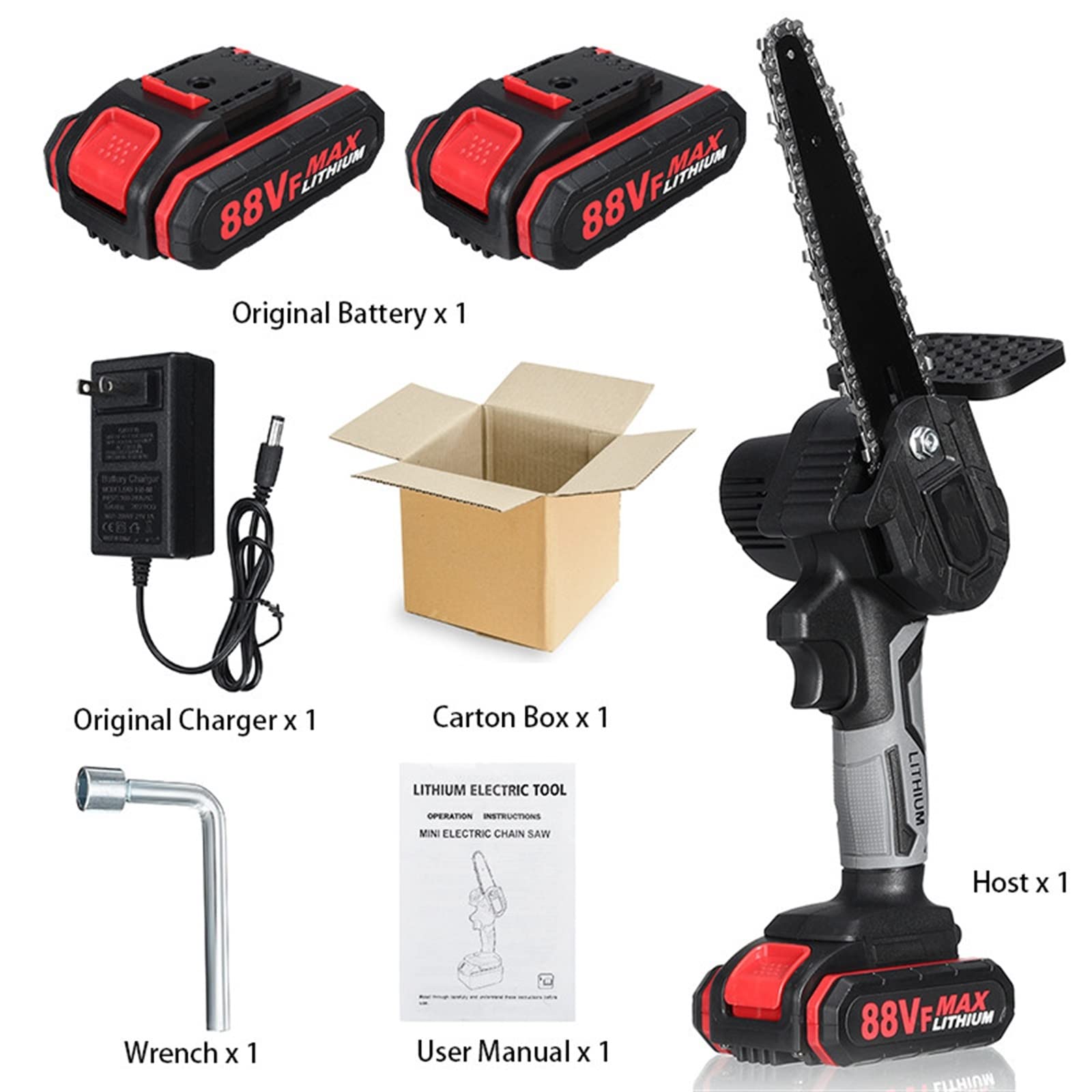 6 Inch 3000W Mini Electric Chain Saw Woodworking Pruning Chainsaw Garden Trimming Saw Power Tools With 2Pcs Battery,DIY Tools(2 Battery)