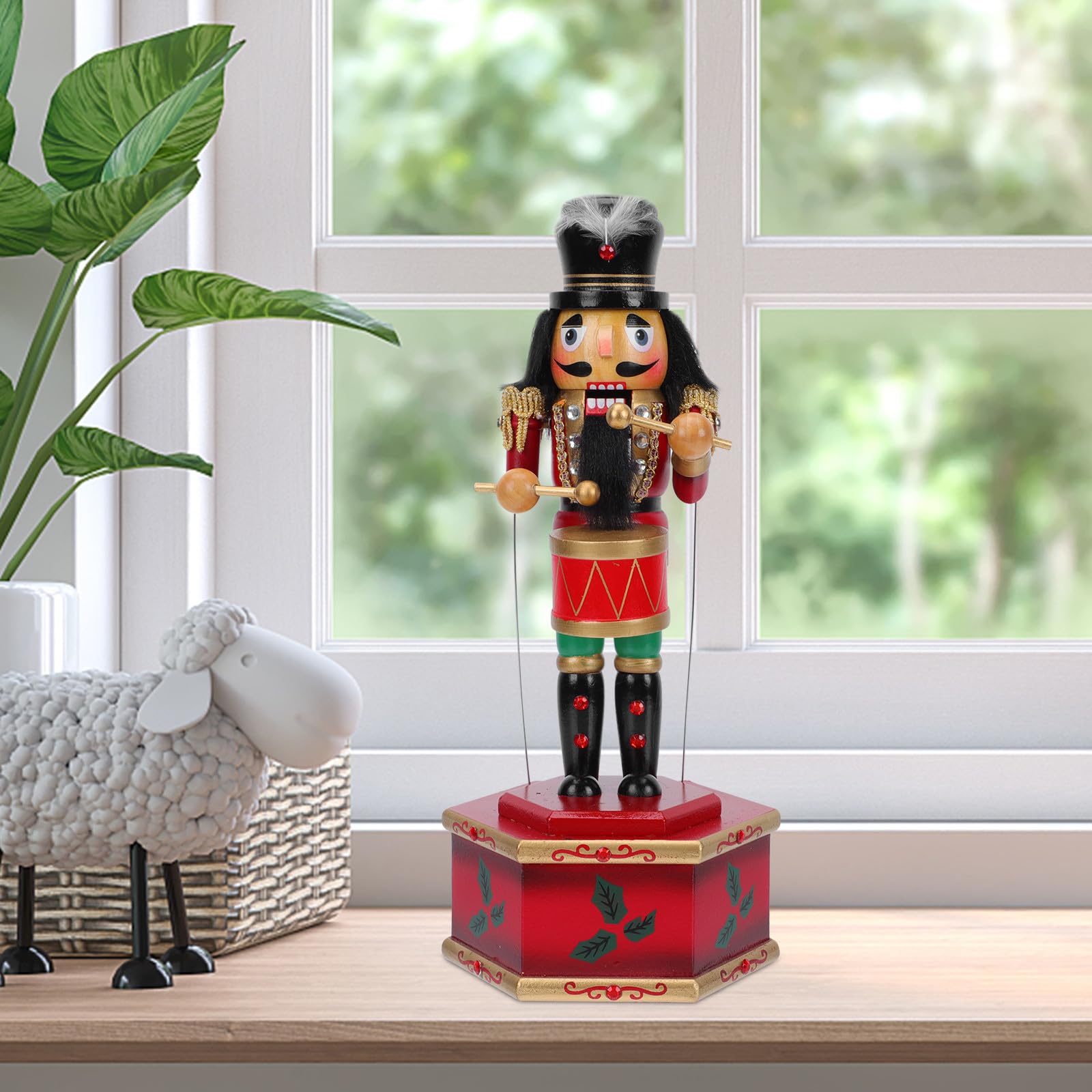 IMIKEYA Caja de Música Decorativa de Madera Cascanueces Negro, Reproducción de Melodías y Diseño Creativo para Oficina y Fiestas Navideñas