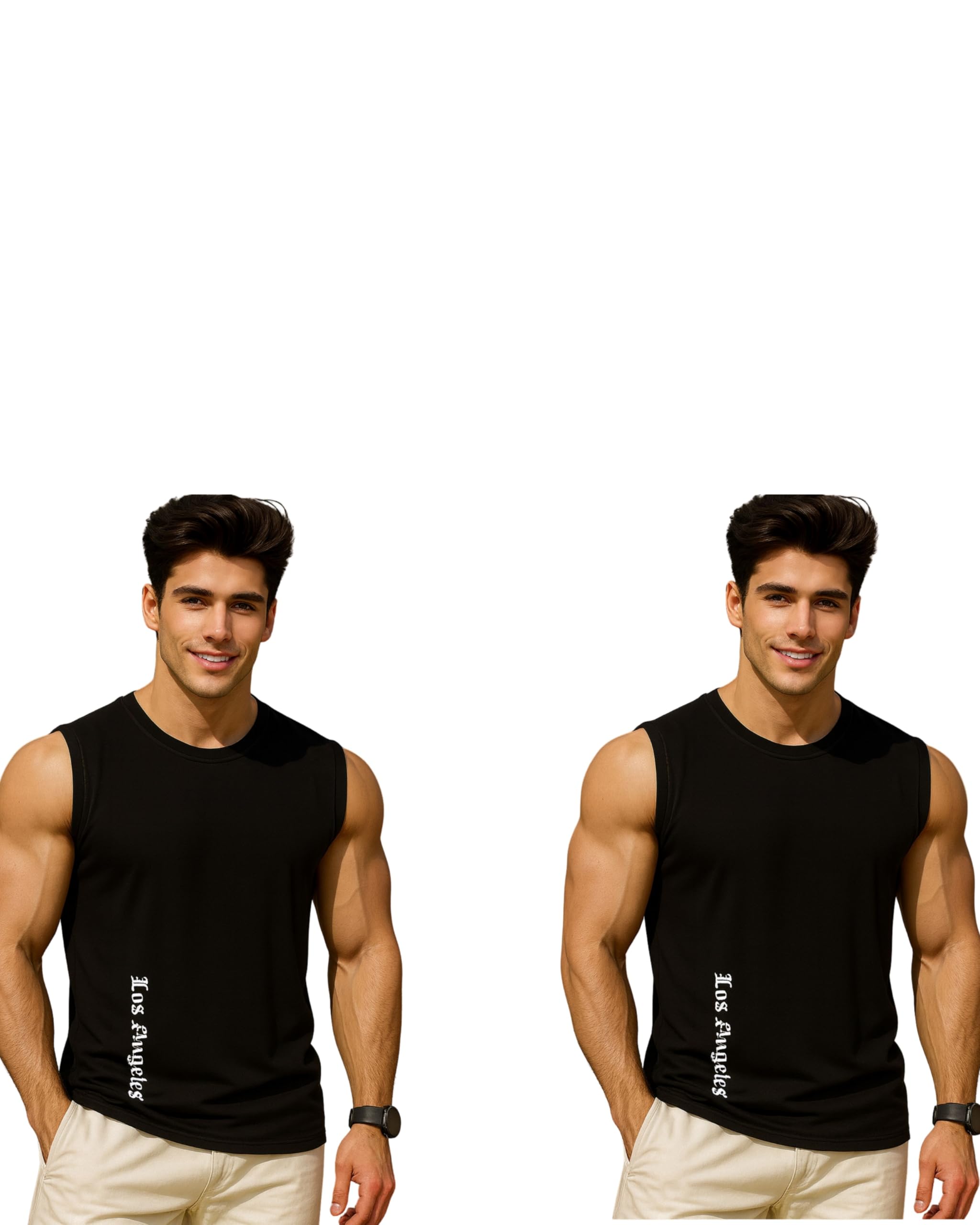 Men’s Black Sleeveless Gym Tank Top with “Los Angeles” Print – Cotton Workout Vest for Fitness, Training & Casual Wear-image-46