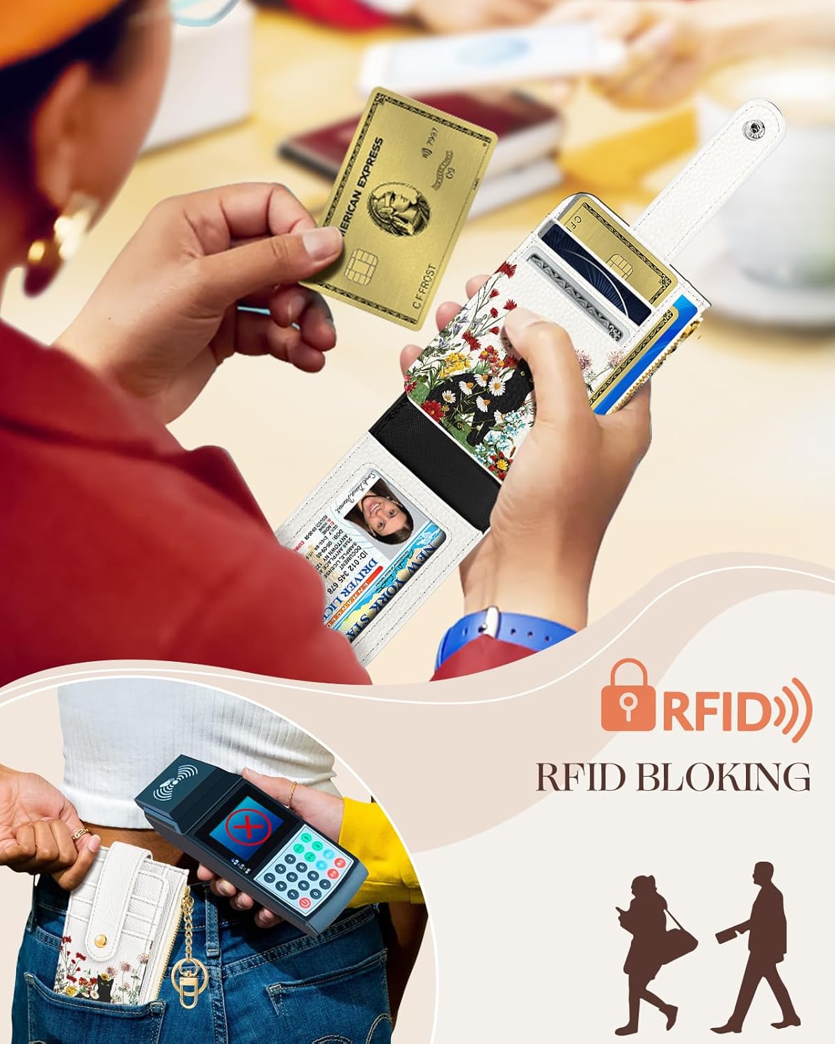 Cute Card Wallet Women - Small Wallets with Keychain Folwer Cat RFID Credit Cardholder Aesthetic Fashion Design Coin Purse for Female Ladies Teen Girls - Image 4