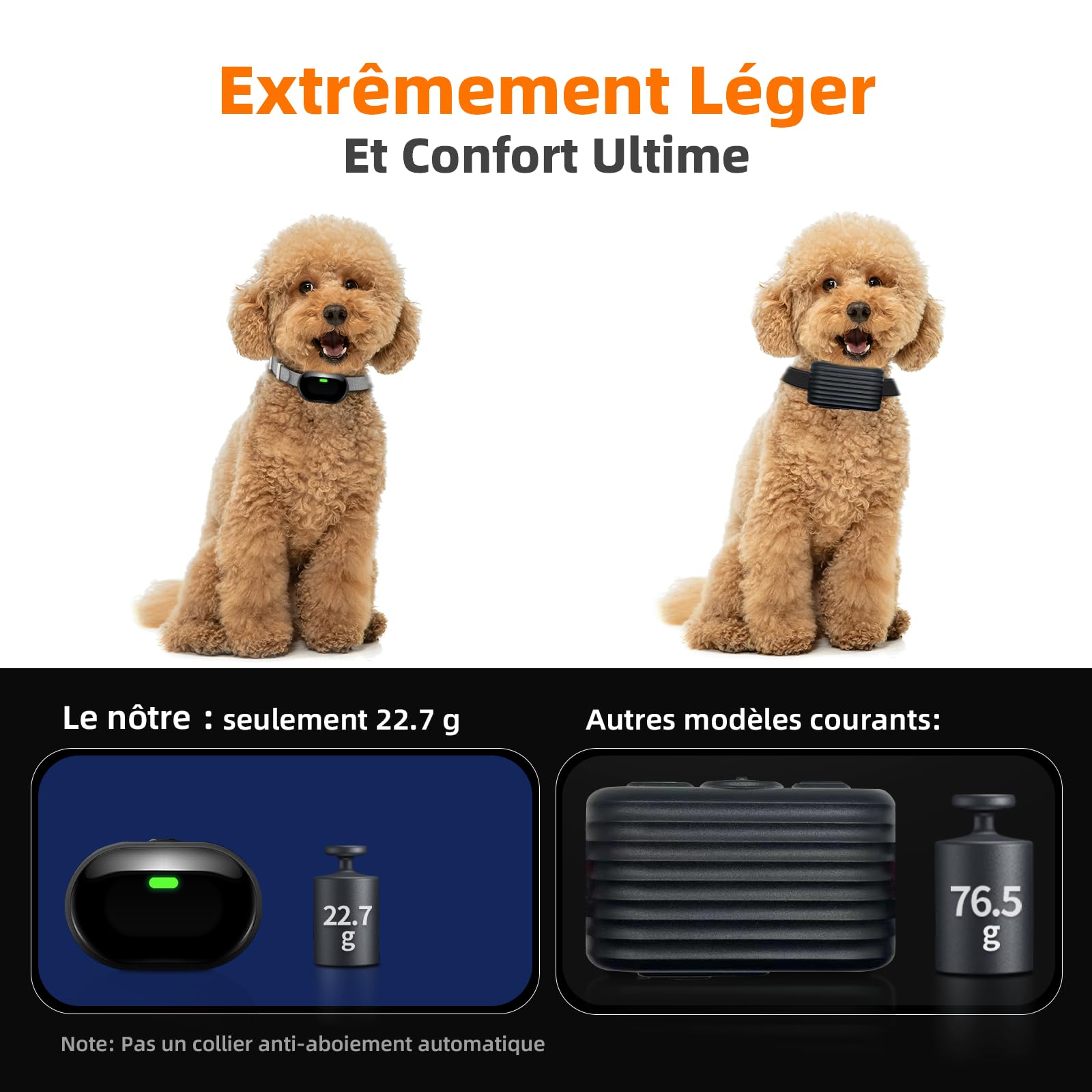 Collier d'entraînement Ultra-léger et Fin avec télécommande de 400 mètres, adapté aux Petits Chiens de 2,3 à 6,8 kg et aux Chiens de Taille Moyenne, (Blanc)