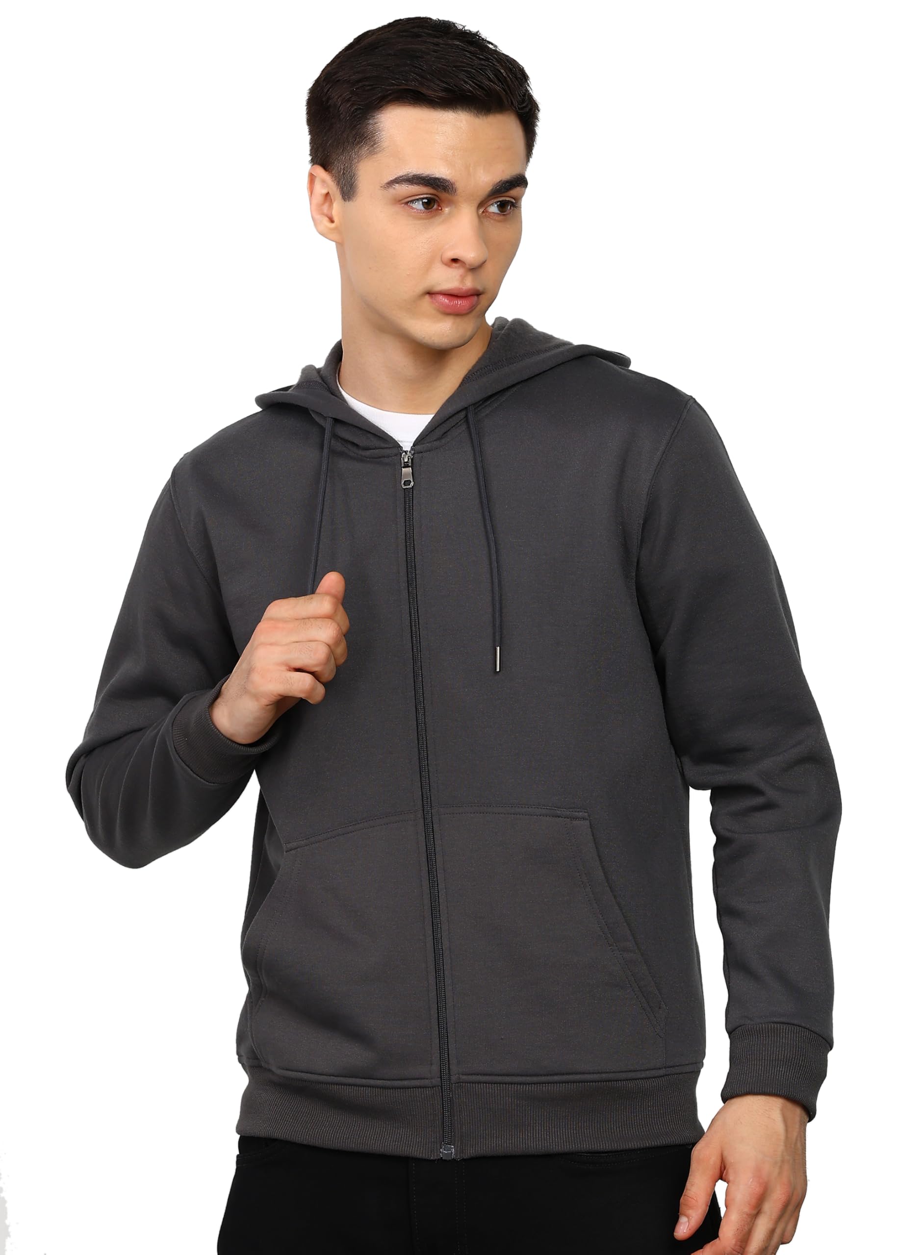 Alan Jones Clothing Men’s Solid Zipper Hooded Sweatshirt | Ribbed Hem, Lined Hood, Side Pockets, Durable Zip | Sizes S to 5XL | Multiple Colors-image-5