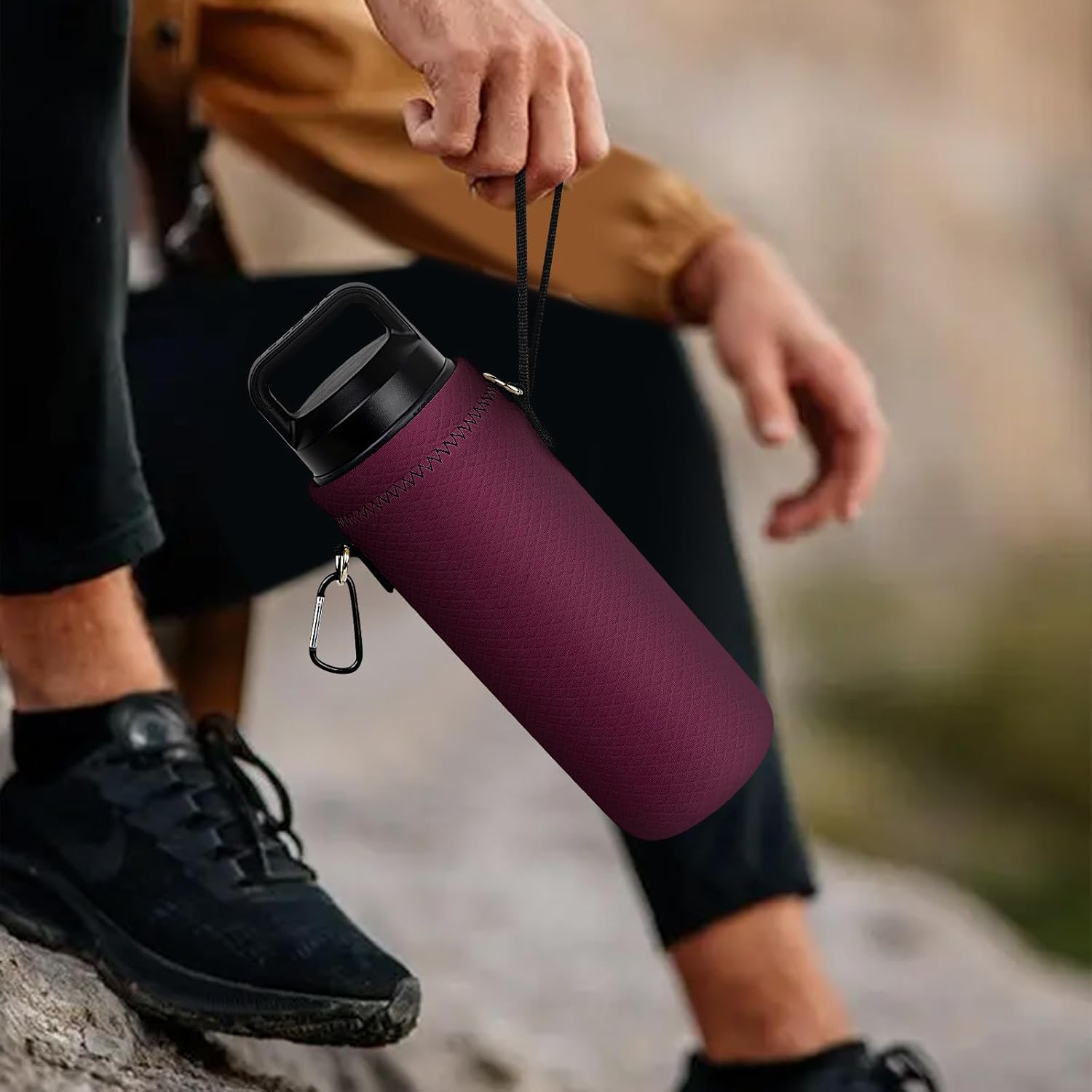Linkidea Neoprene Water Bottle Carrier with Strap Compatible with YETI Rambler Bottle 18oz/26oz, Yonder 25oz, Insulated Waterbottle Sling Bag with Shoulder Strap, Wine Red - Image 5