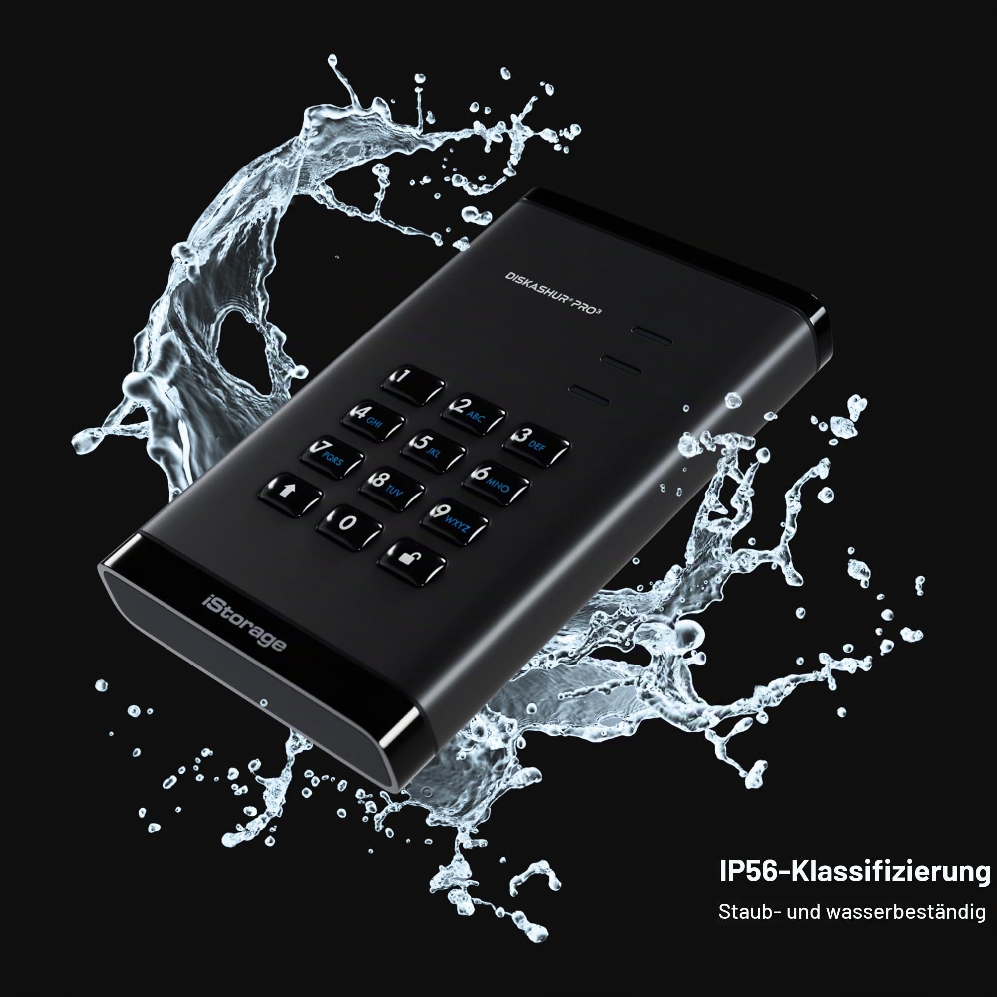 iStorage diskAshur PRO3 SSD 1 TB – sicheres, tragbares Solid-State-Laufwerk – FIPS Level 3 zertifiziert – passwortgeschützt – staub-/wasserdicht – Hardware-Verschlüsselung