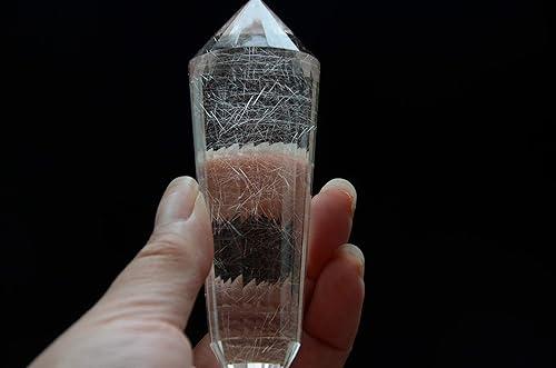 Miniatura 4 de Real Tibet Himalaya - Varita pránica de cuarzo con punta de cristal rutilado de 24 caras, 4.21 pulgadas, curación espiritual para reiki