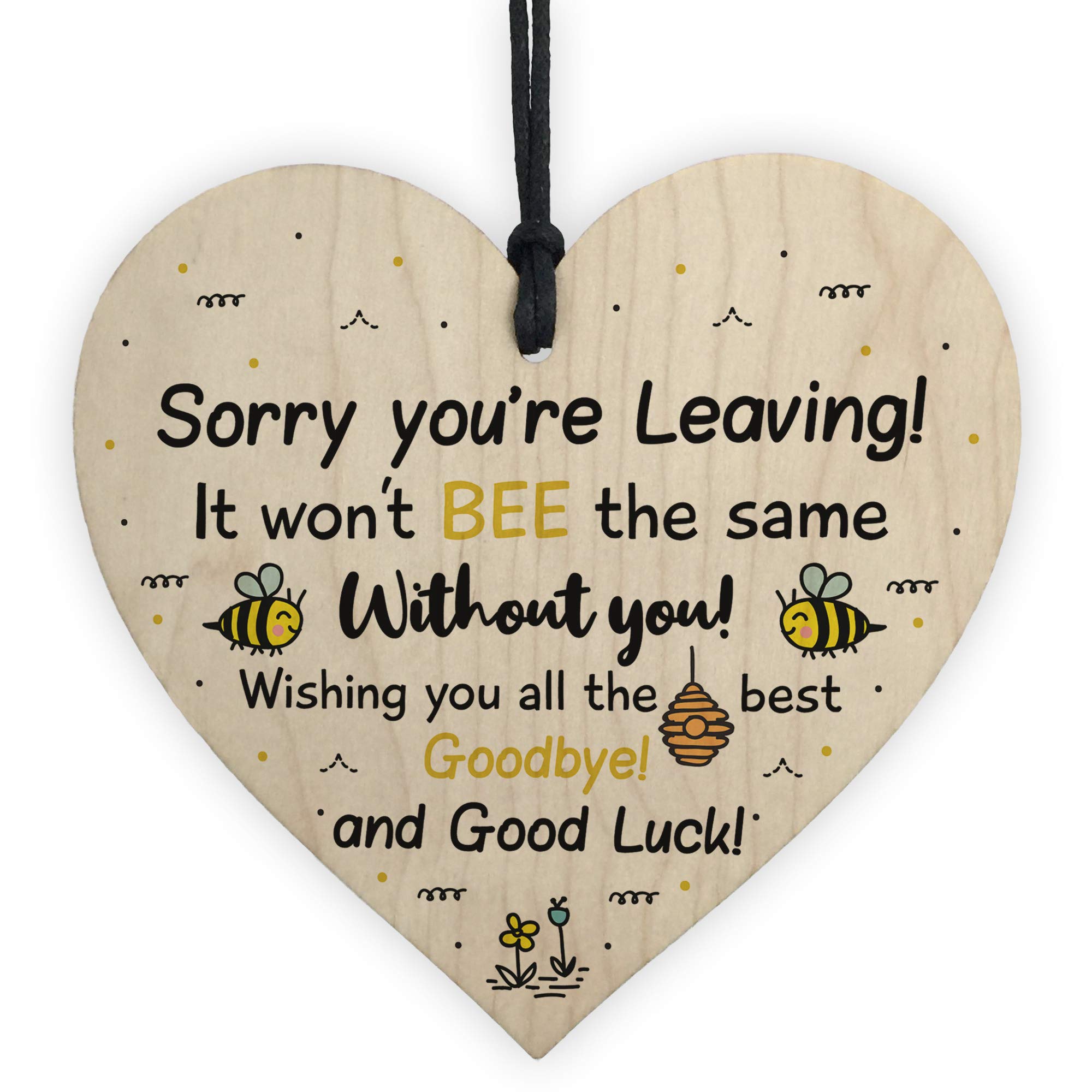 RED OCEAN Sorry You're Leaving Wooden Hanging Heart Work Colleague Leaving Gift Good Luck Gift