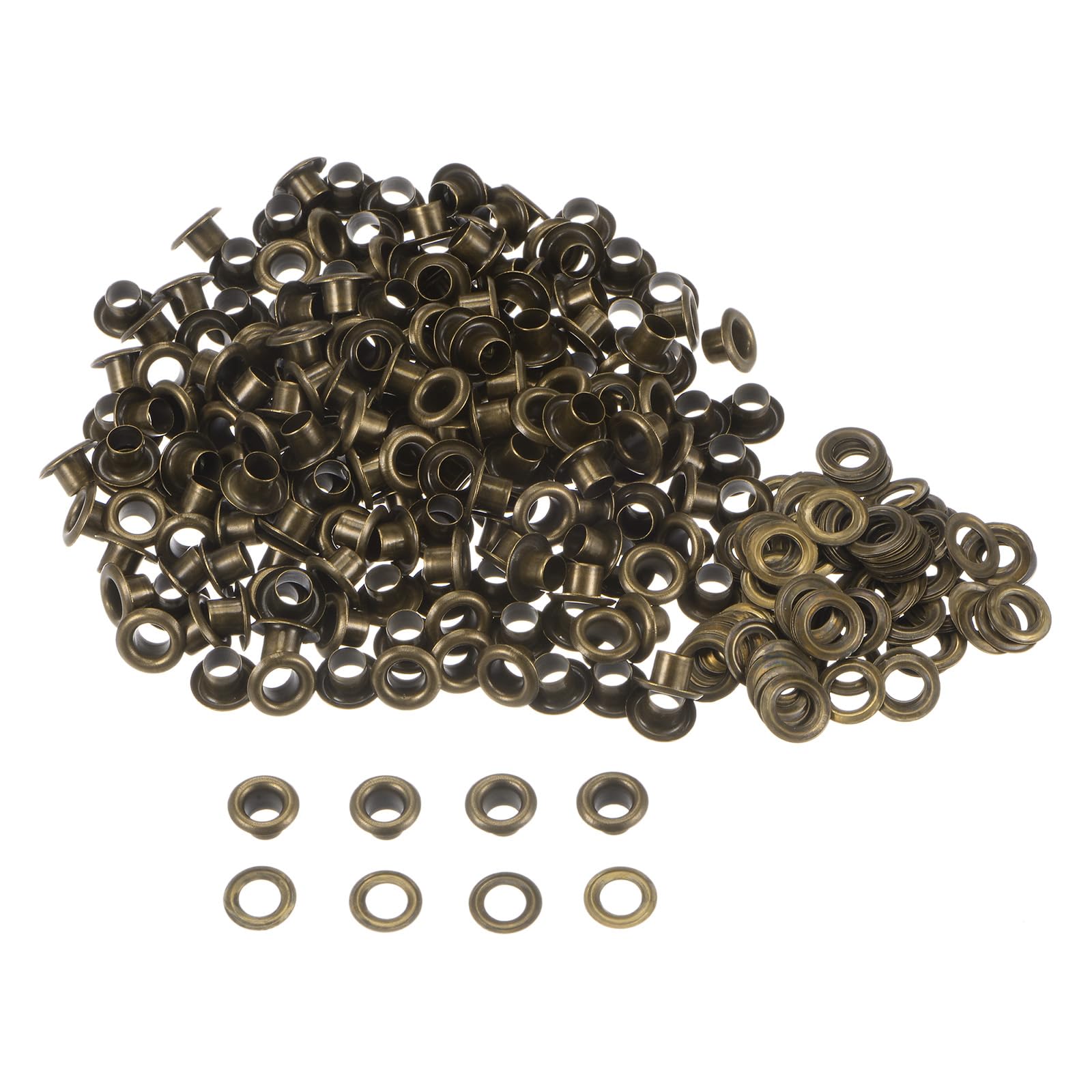 HARFINGTON Juego de 300 ojales de metal de 4,5 mm, agujero de 3/16 pulgadas, ojales pequeños con arandelas para zapatos, ropa, cinturón, etiqueta, bolsa, tela, cuero, proyecto de bricolaje, bronce