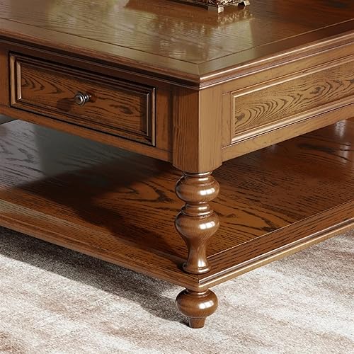 Miniatura 5 de BNNP Mesa de té para sala de estar mesa de café vintage campestre mesa de centro cuadrada de madera de 433 pulgadas con cajones y estantes abiertos