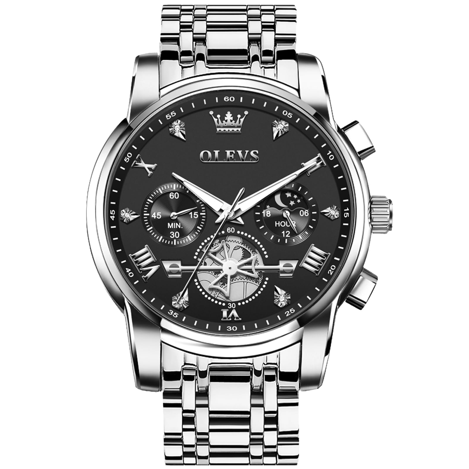 OLEVS Luxury Waterproof Big Face Stainless Steel Multifunction Mens Watches