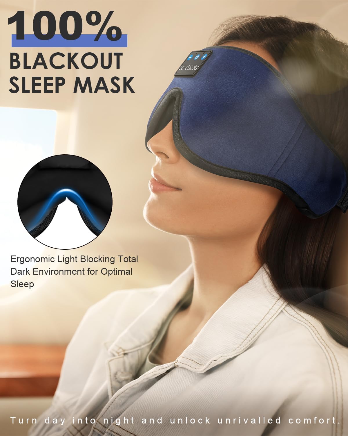 LC-dolida Sleep Headphones, Sleep Mask Bluetooth Wireless Music Eye Mask, Sleeping Headphones for Side Sleepers Sleep Mask with Bluetooth Headphones Ultra-Thin Stereo Speakers Perfect for Sleeping view 3