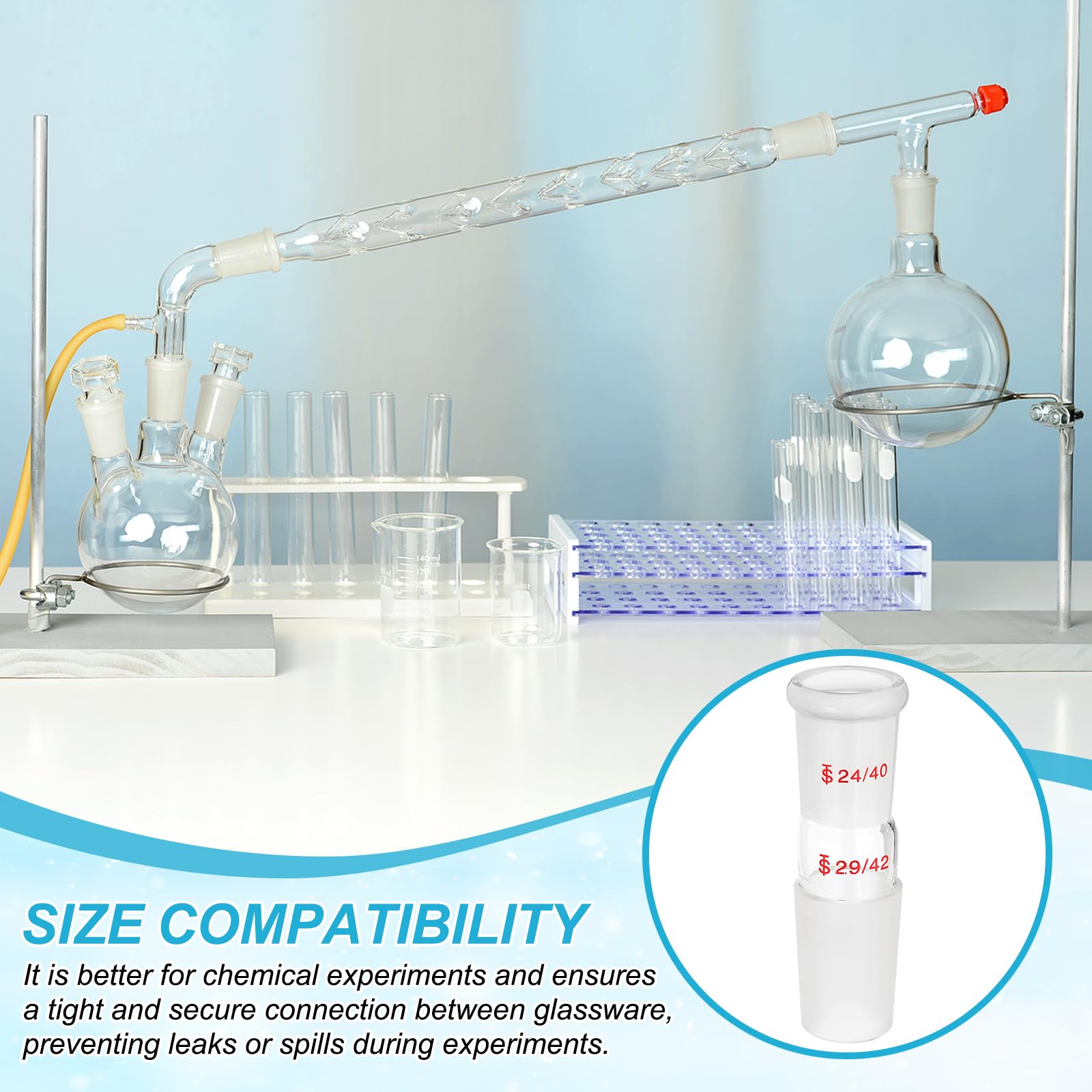 PATIKIL Adaptateur De Réduction En Verre Borosilicate, 2 Pcs De 24/40 Externe À 29/42 Interne Adaptateur De Joint Pour Équipement De Laboratoire, Style 14