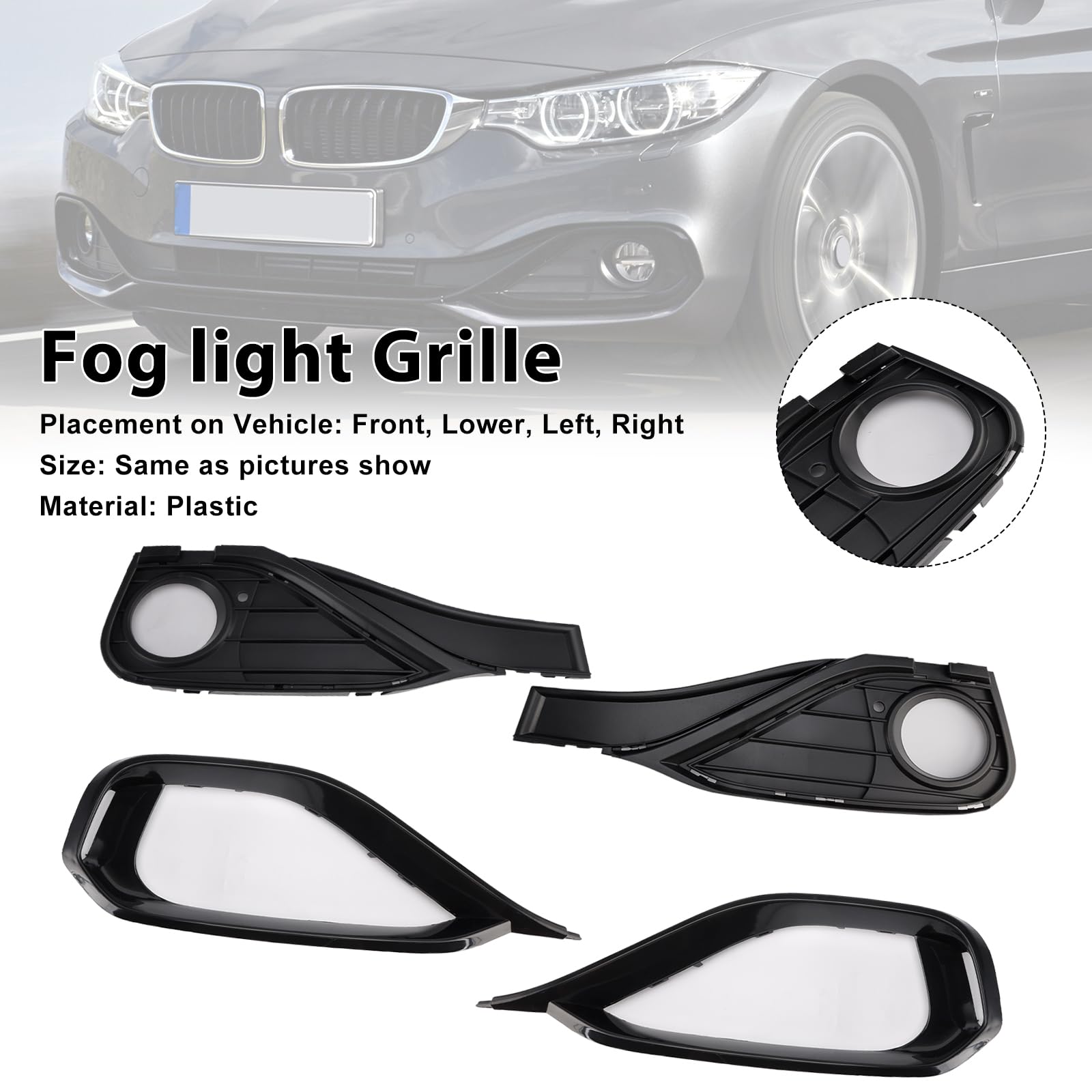 Grille de Pare-Chocs Avant Fog Lamp Light Cover Insert Grill 51117294831 Convient pour BMW F32 F33 F36 418D (No Logo)