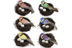 LWINGFLYER 6 Colors Set Fake Artificial Bird Nest with Bird and Eggs...