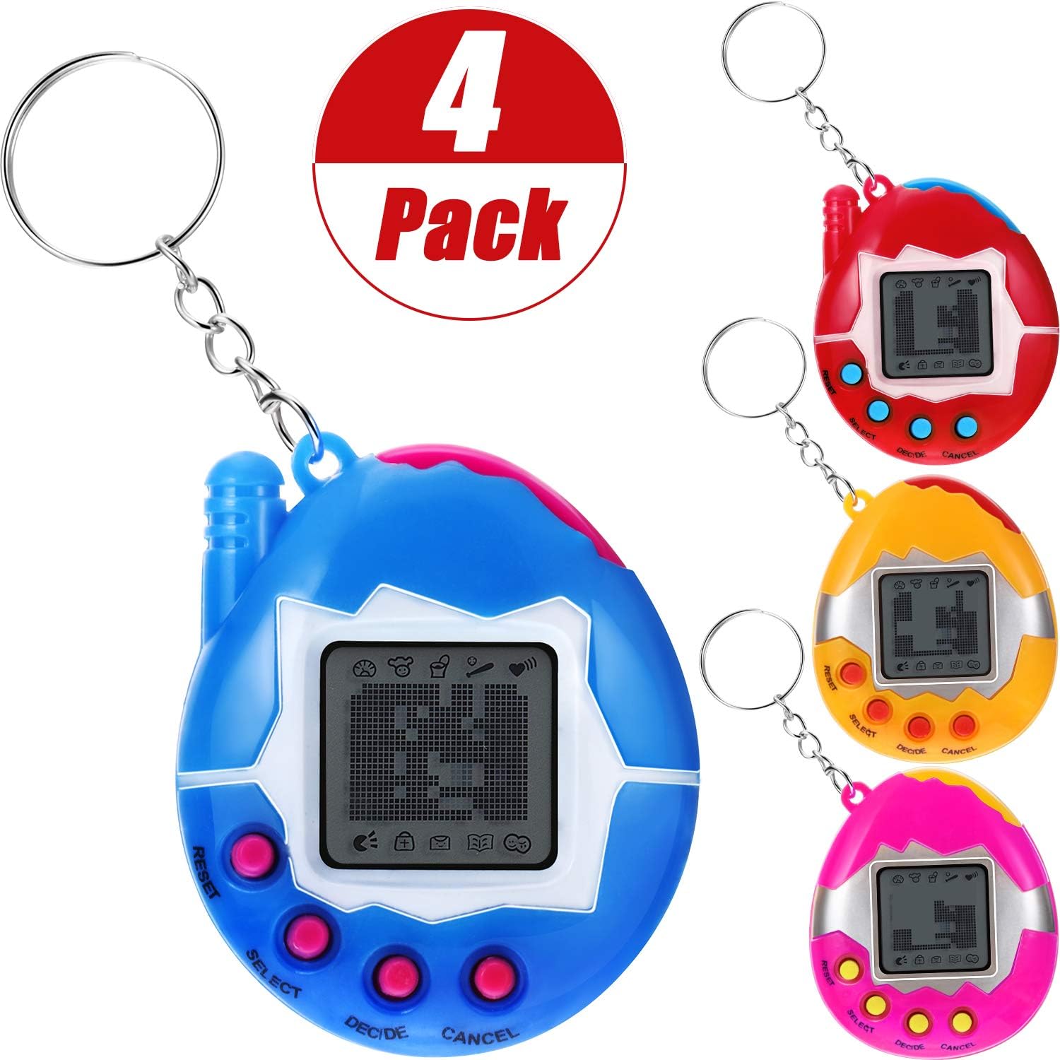 Gejoy 4 Pieces Virtual Pet Keychain Electronic Pets