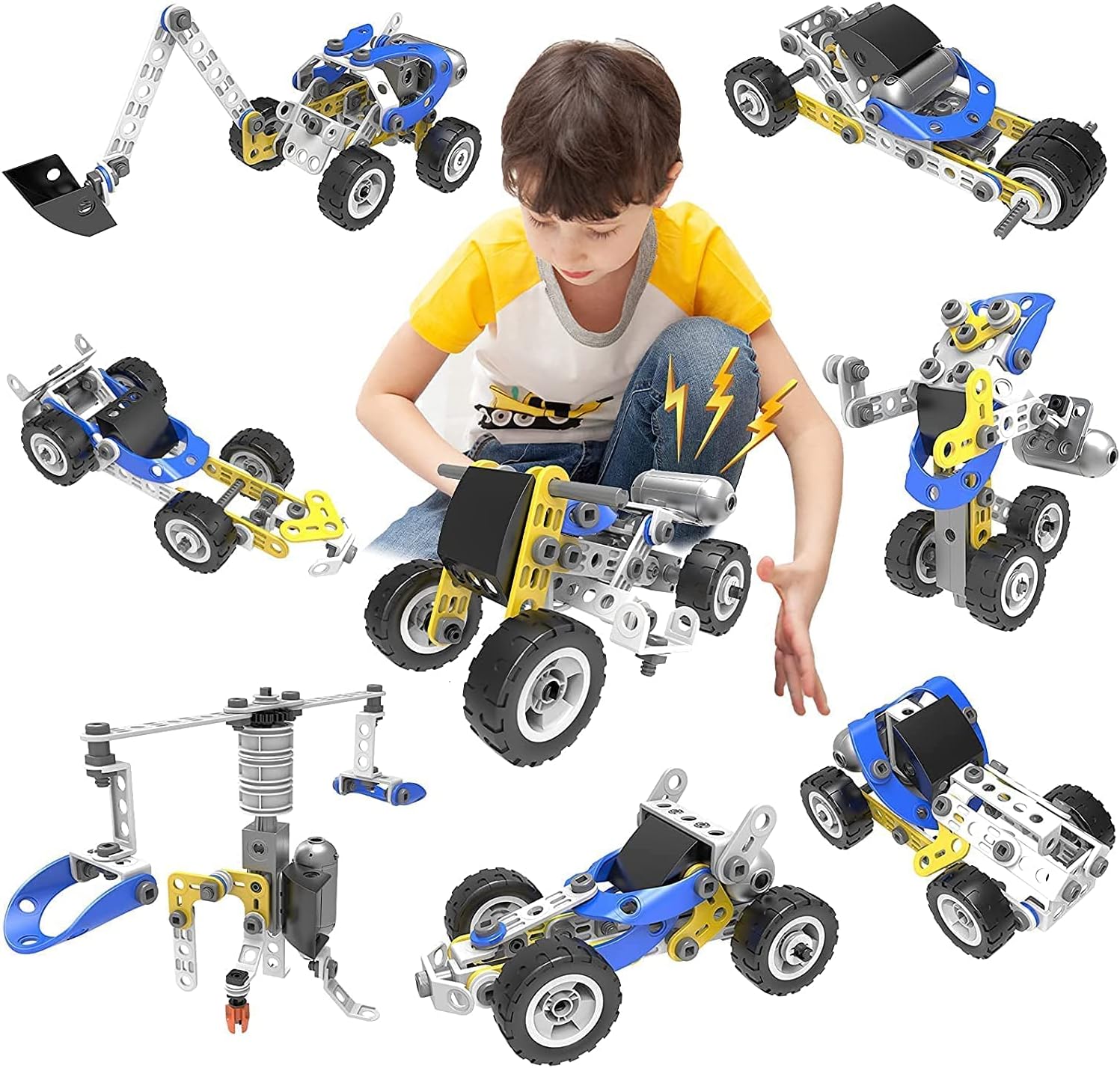KIDSAVIA® -10 in 1 - STEM Toys Building Blocks Activities - 113 Pieces Motorized Educational Set Creative Engineering - DIY Best Learning Construction Toy Gift Kit for Kids，5-12 Year Old Boys Girls