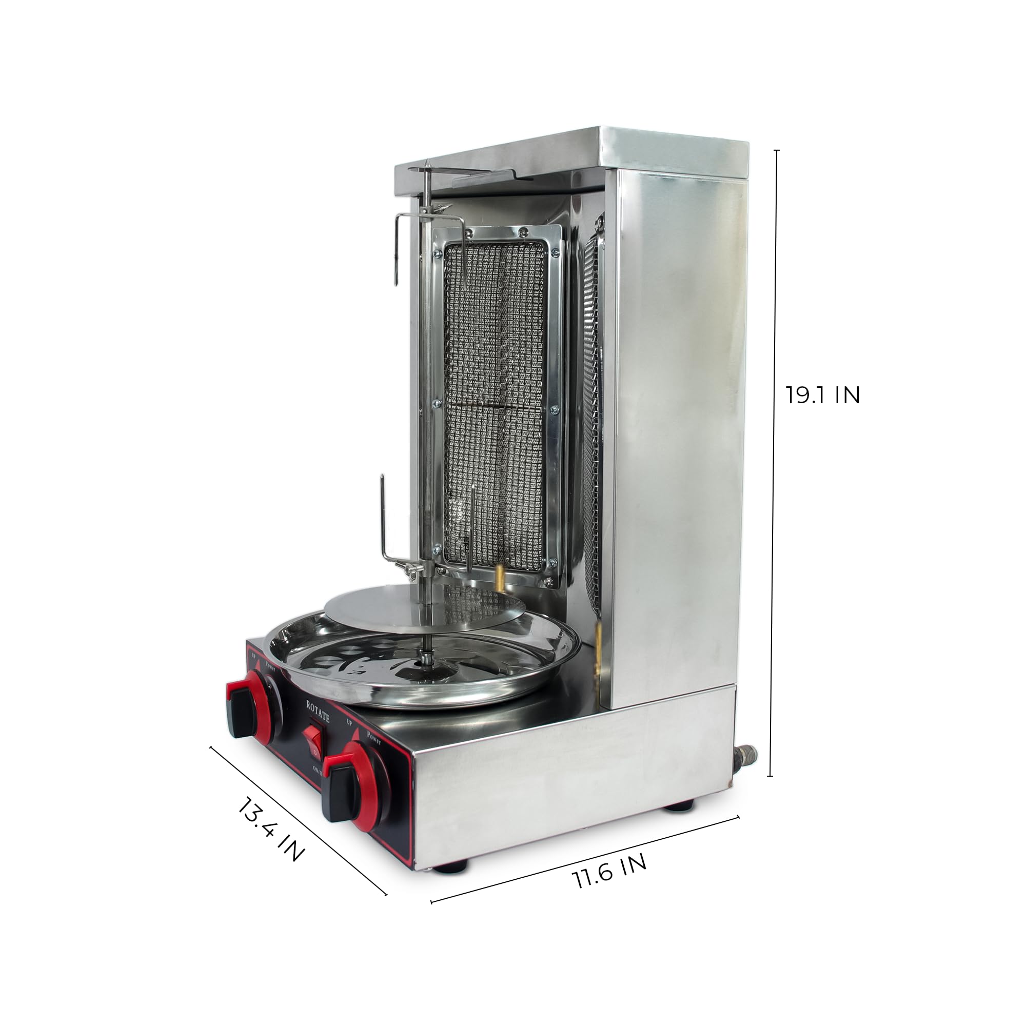 FOODIZIO Shawarma Machine | Doner Kebab Grill Machine 220v Gyro Rotisserie | Propane Gas Vertical Broiler Shwarma Machine with 2 Burners Stainless Steel for Restaurant, Home Kitchen & Commercial Usage