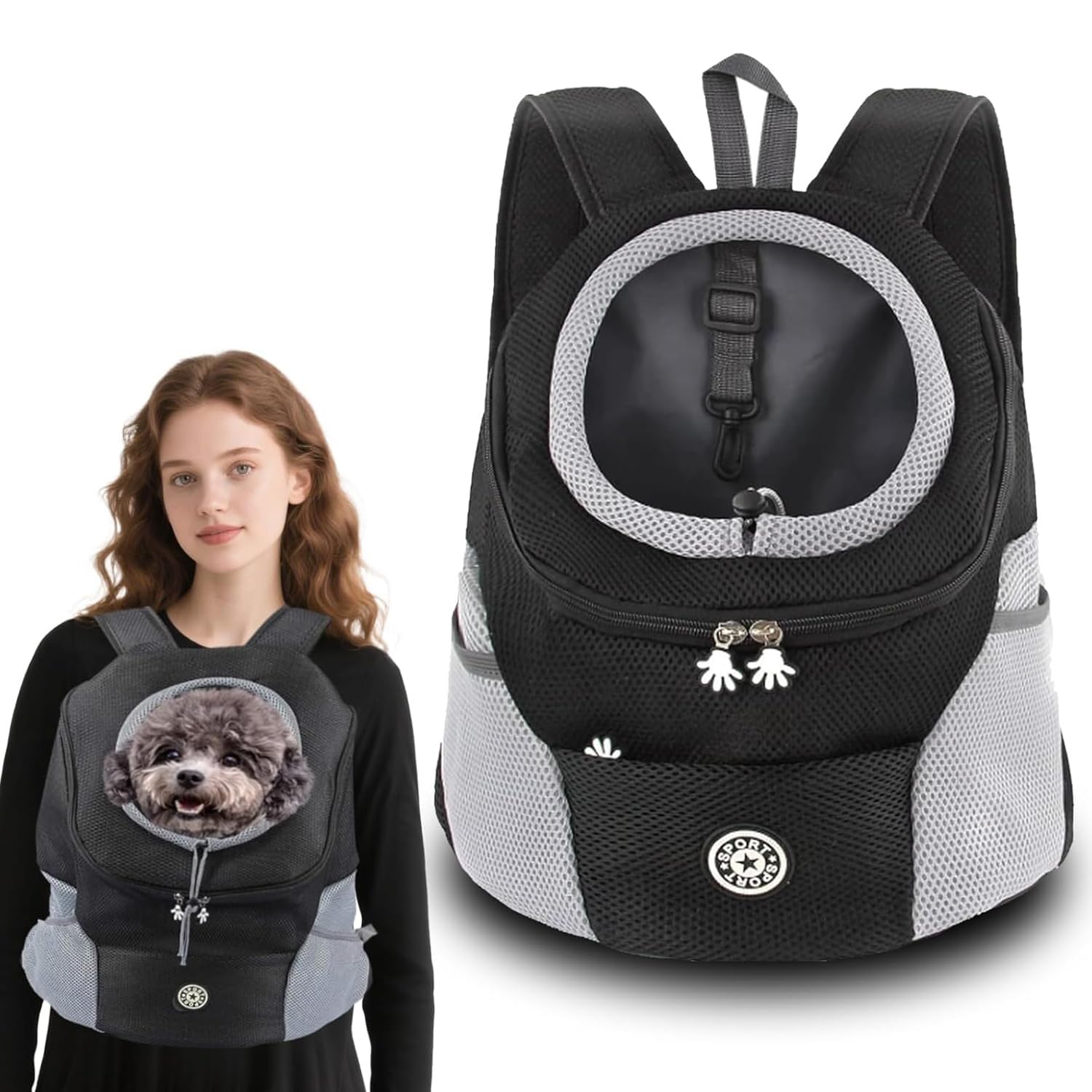 Mochila para Perros,Transportín para Perros y Gatos Pequeños,Bolsa de Viaje Ajustable,Ventanas de Malla Transpirable Bolso para Perros Pequeños Gatos Mascotas (Gris L)