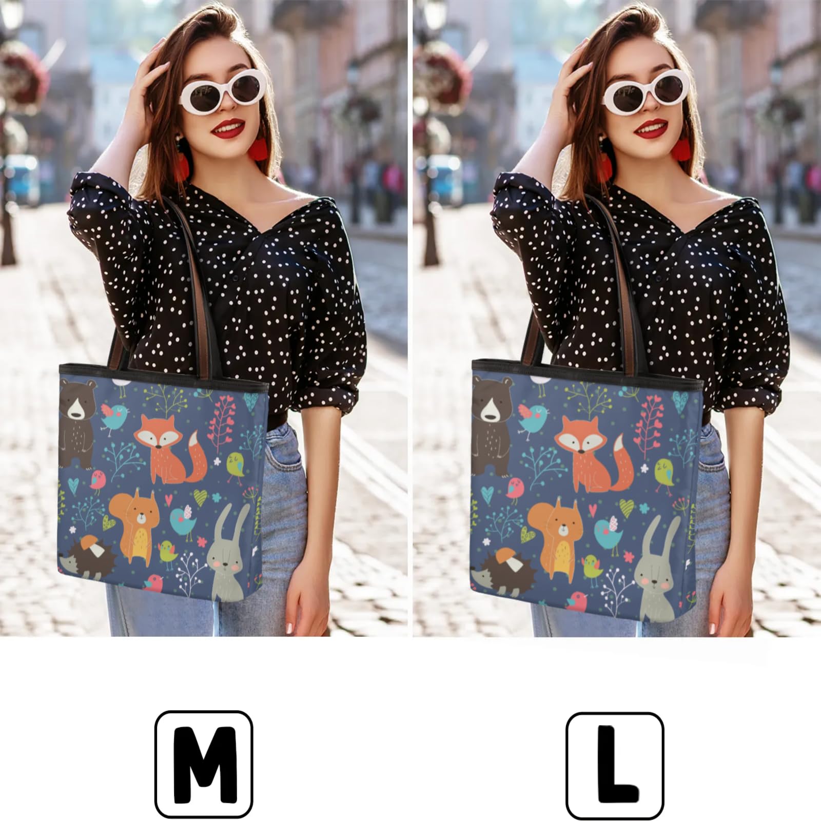 Fox Rabbit Squirrel Tote Bag Multi Pocket Zippered Beach Bag Lightweight Waterproof Handbag for Women Men Work Gym Travel Swimming Yoga Grocery Shopping L