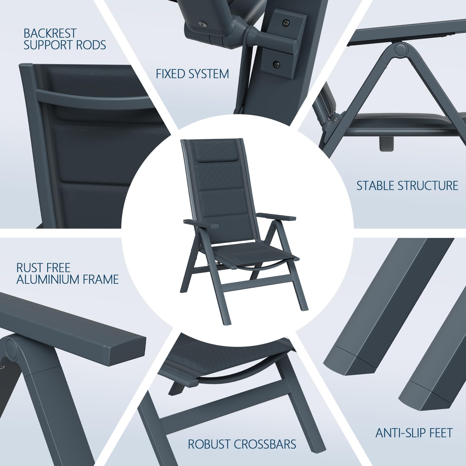 Devoko Juego de 2 Silla Plegable de jardín de Aluminio - Sillón de jardín Exterior Ajustable en 7 Posiciones, Silla portátil con Respaldo Alto Apta para Todas Las mesas de jardín, terraza y Piscina