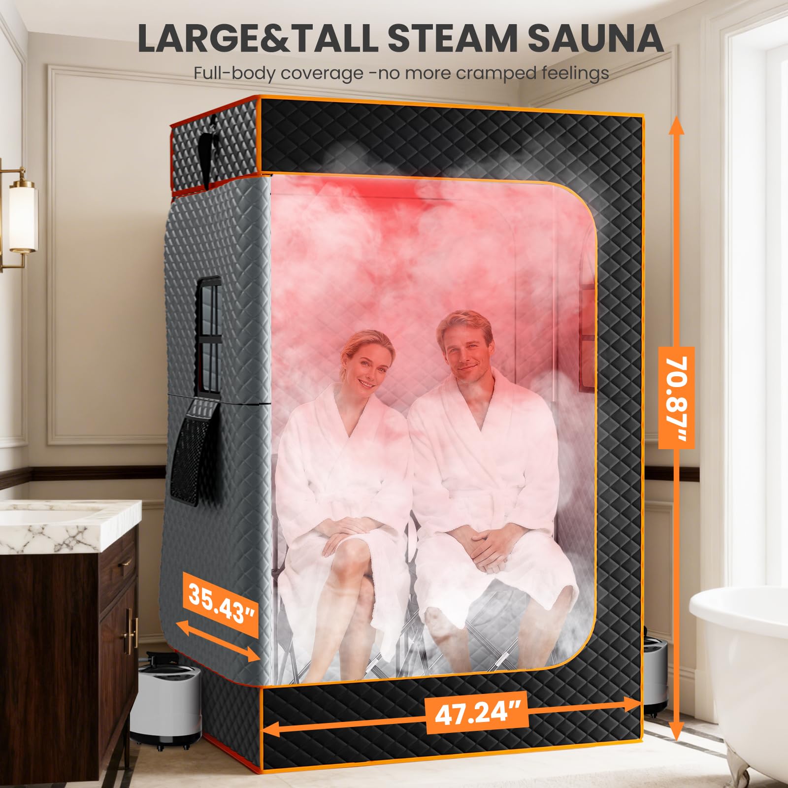 Infrarotsauna, 15 Min Schnellaufheizung Dampfsauna FüR Zuhause, 9 Einstellbare Temperaturstufen, Timer-Aufheizung, Portable Sauna Beinhaltet 3l Dampfgarer, Klappstuhl, Bodenmatte, Fernbedienung