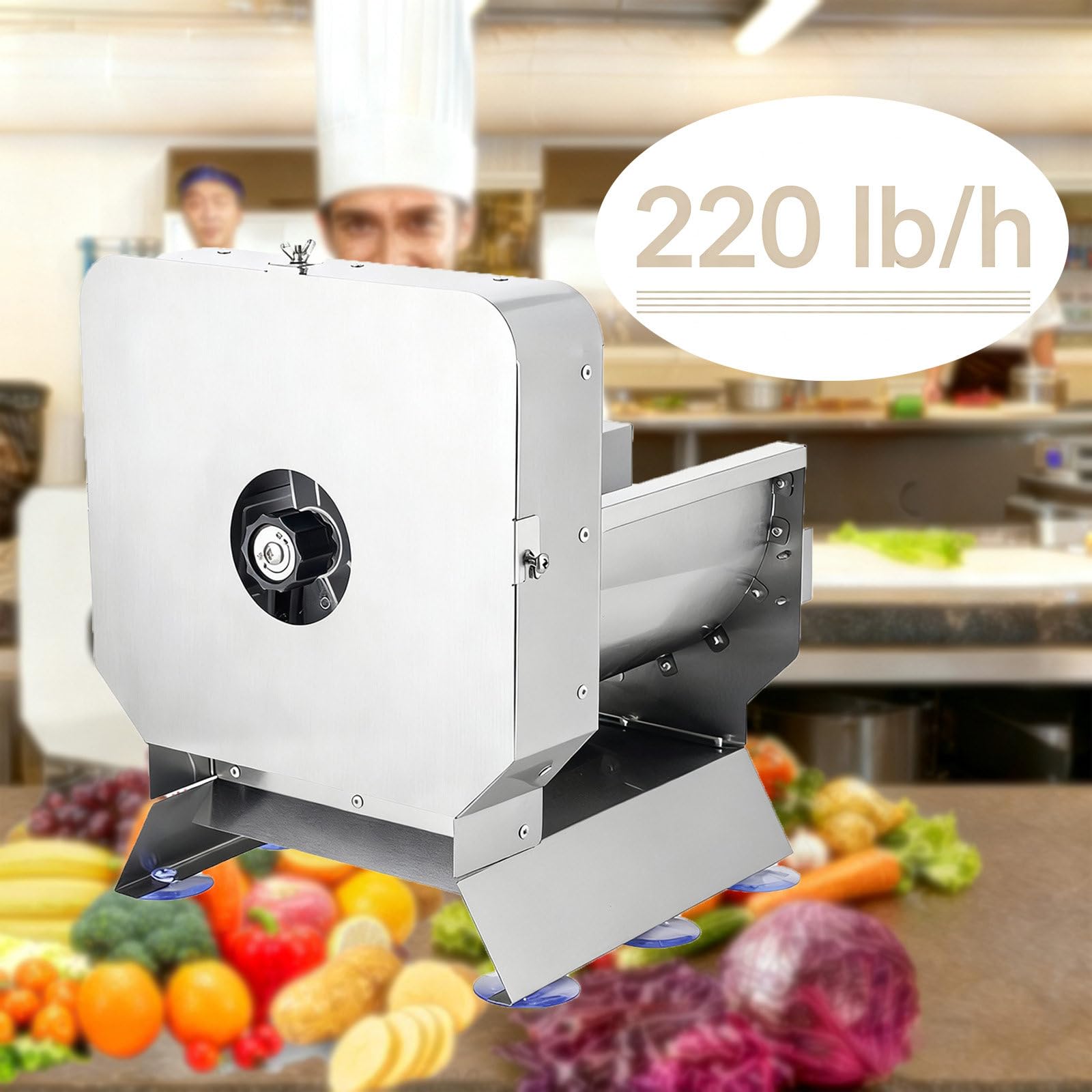 Cortadora Eléctrica De Frutas Y Verduras con Grosor Ajustable De 0 a 0,4 Pulgadas Cortadora Comercial De Acero Inoxidable 220 LB/H para Restaurantes Cafeterías Y Fruterías