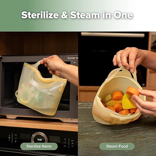 Miniatura 4 de Haakaa On-The-Go - Bolsas esterilizadoras de vapor de silicona para microondas, para viajes, bolsas de vapor reutilizables de silicona de 40 onzas