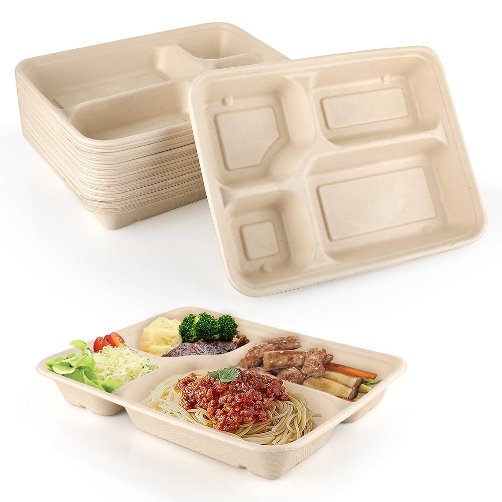 Amazon.co.jp: 4つのコンパートメントの使い捨てプレート50枚