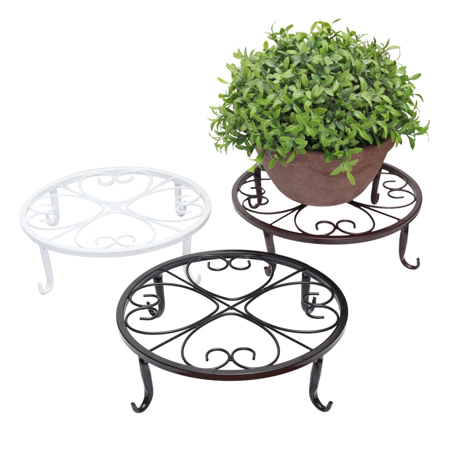 ZUYEE Plant Stand Indoor Outdoor Wrought Iron Planter Trivet Stand Sturdy Flower Pot Supporting Olde Metal/Iron Art, 9.5 inch, Flowerpot Holder for Garden Studios Pack of 3