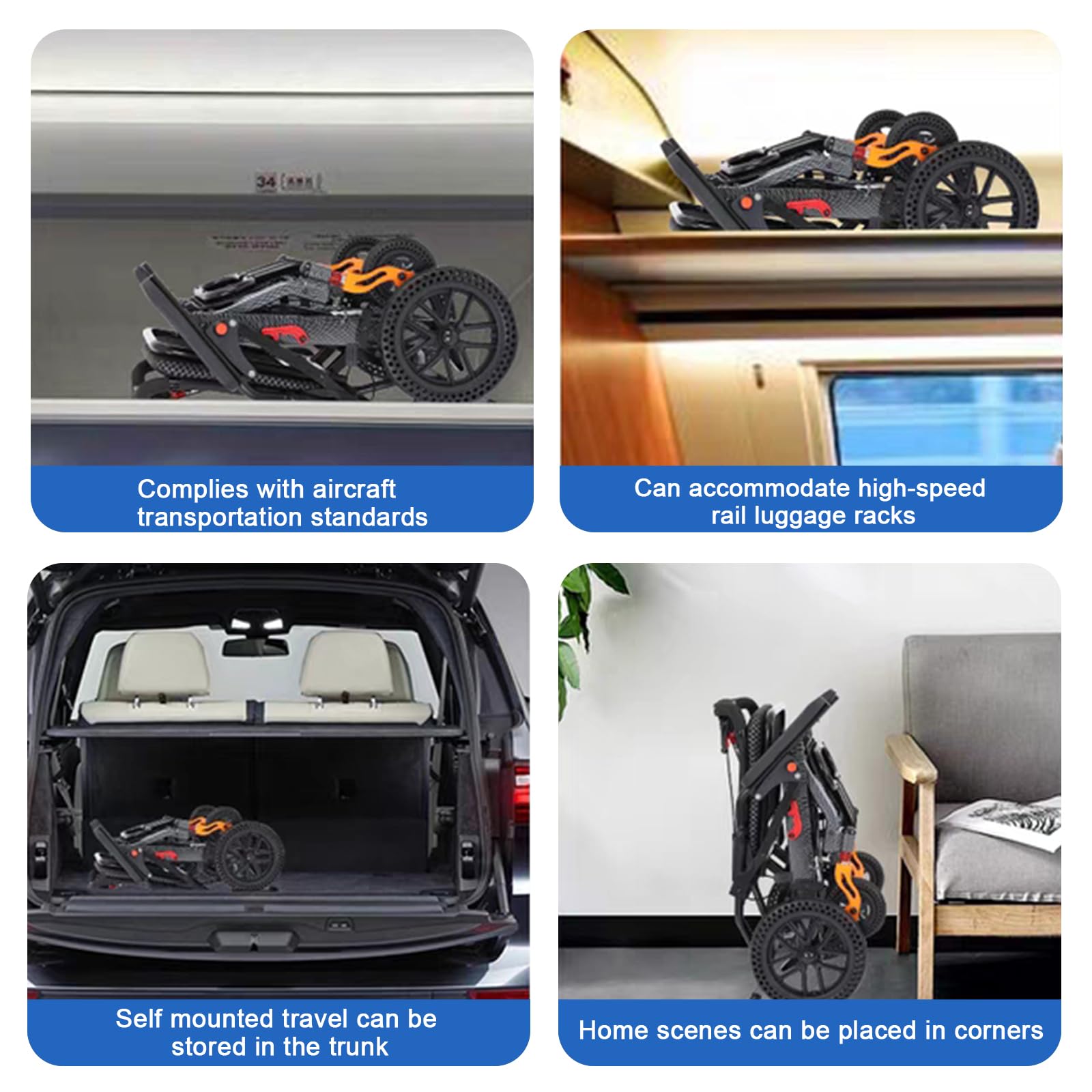 Silla Ruedas Plegable de Acero para Personas Mayores,Sillas de Ruedas Adulto para Exterior,Silla de Ruedas Plegable Ligera de Paseo Ancianos,Freno Manual, Reposapiés(Rear Wheel 20cm/7.87in)