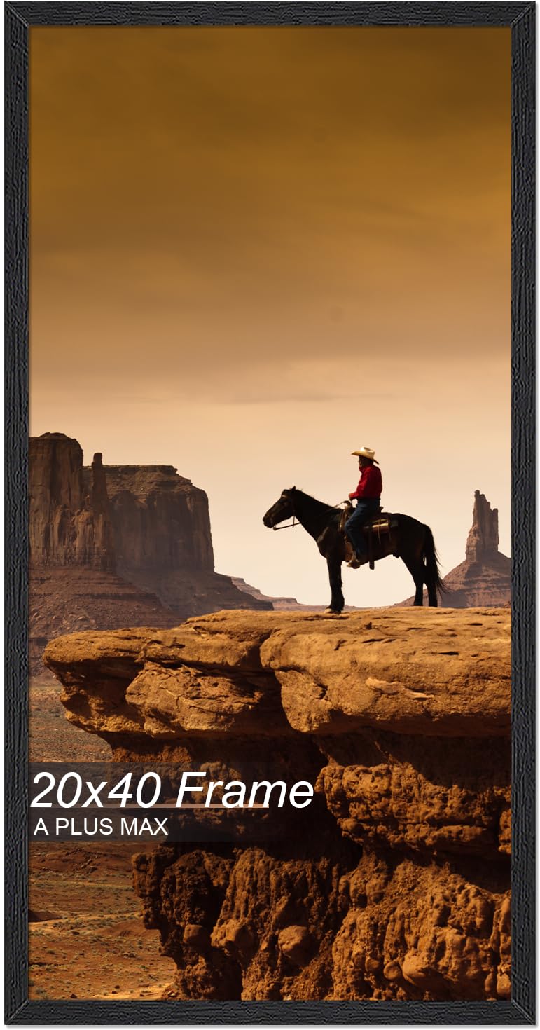 A PLUS MAX 20x40 Picture Frame, Black Engineered Wood Frame for 20 x 40 Inch Picture Poster Photo, Light Weight 20 by 40 Frame with Wood-grain for Wall - 1 Pack/Black/20 x40