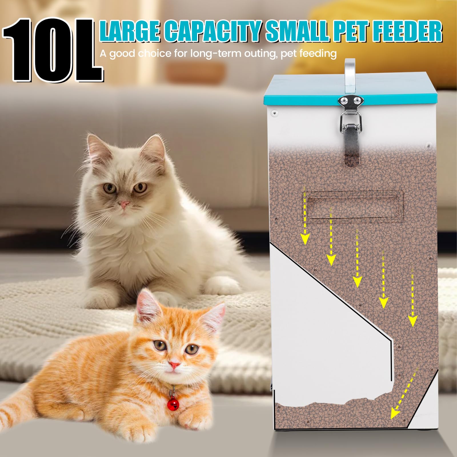 Comedero Gato Automatico 10L, Dispensador Comida Gatos, Tolva para Perro Pequeño Alimentador Metálico, Dispensar Comida para Gatos/Perros Y Comida Liofilizada