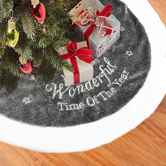 ycyingcheng Luxury Fur Trim Christmas Xmas Tree Skirt Silver Grey Decoration - 90cm Wonderful Xmas Tree Skirt Base Cover for Snow White Christmas Decoration New Year Party Holiday Decoration