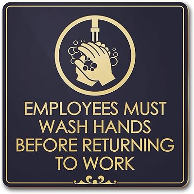Employees Must Wash Hands Before Returning to Work Sign, Black/Gold, Engraved, 5 ¾