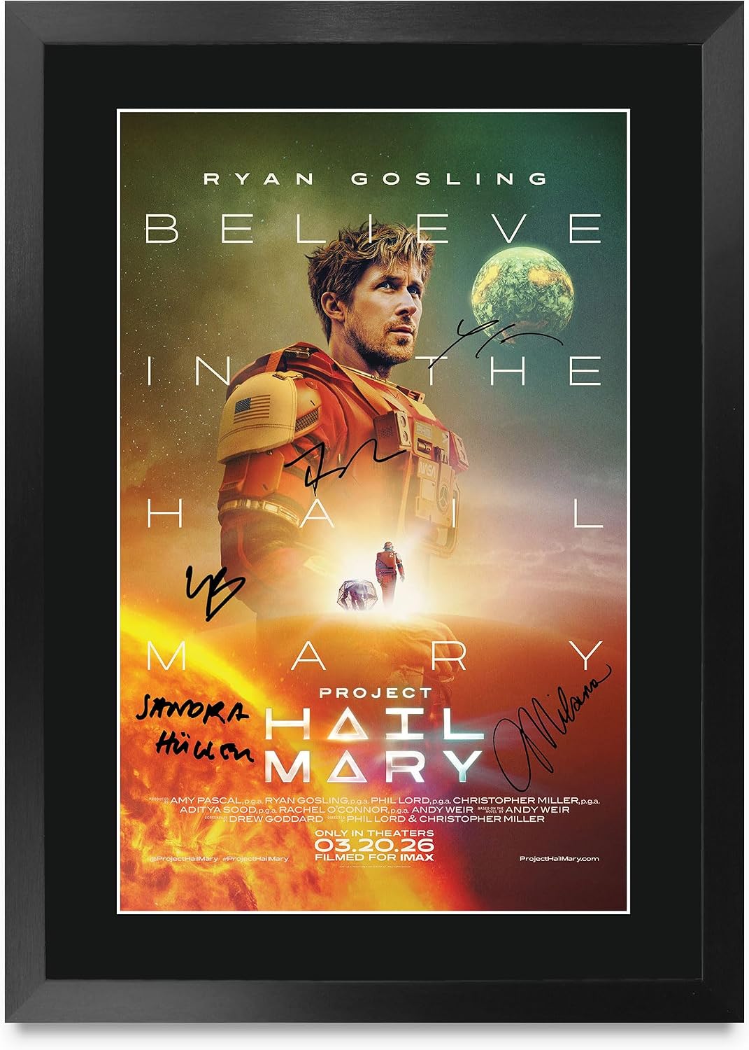 HWC Trading Project Hail Mary Gifts Printed Poster Signed Autograph Picture for Movie Memorabilia Fans - 16" x 12" Framed (ID-006209)