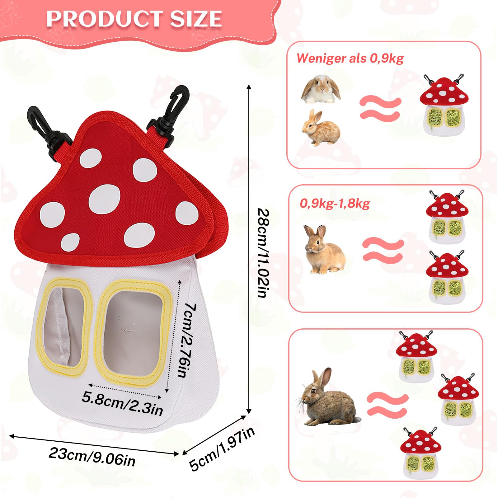 Râtelier à Foin Lapin, dellyy Sac Foin Lapin avec 2 Poutres, Mangeoire Cochon d'Inde, Foin Cochon d'Inde pour Hamster Chinchilla (Blanc, M)